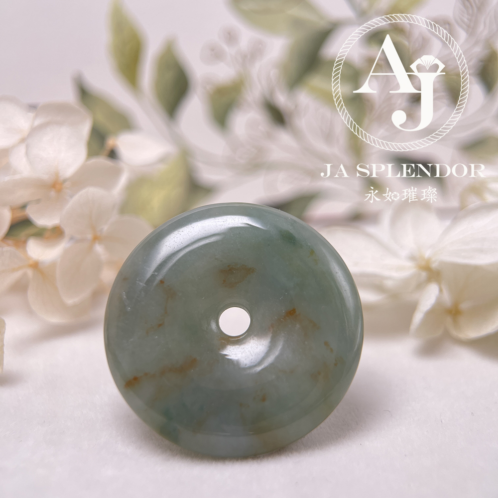 JN-218 天然翡翠A玉 特色綠映紅平安扣