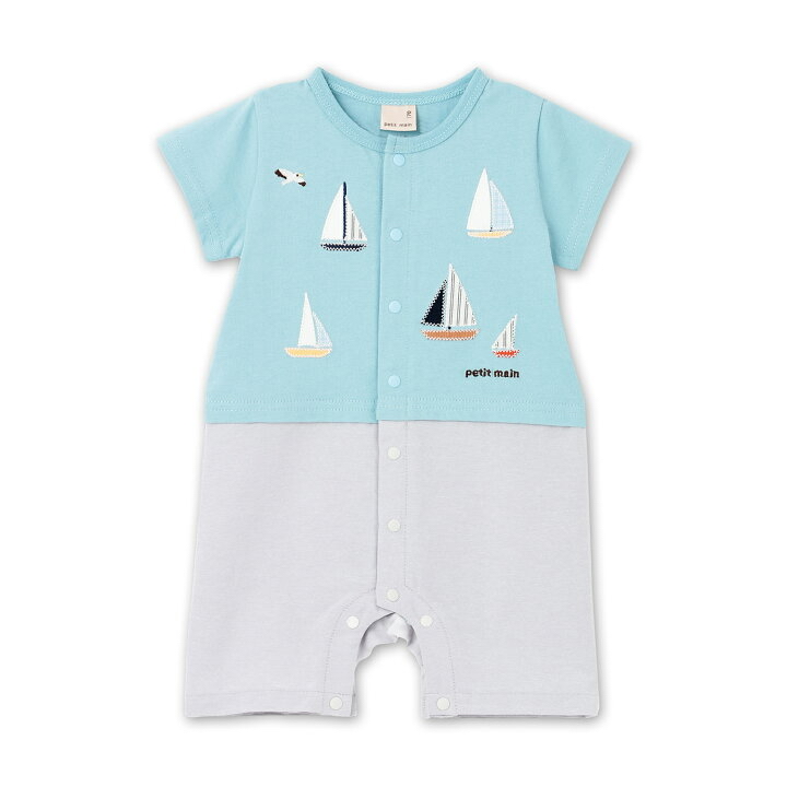 🇯🇵預訂 日本直送🇯🇵Petit Main兩色車車帆船刺繡貼花短袖連身服