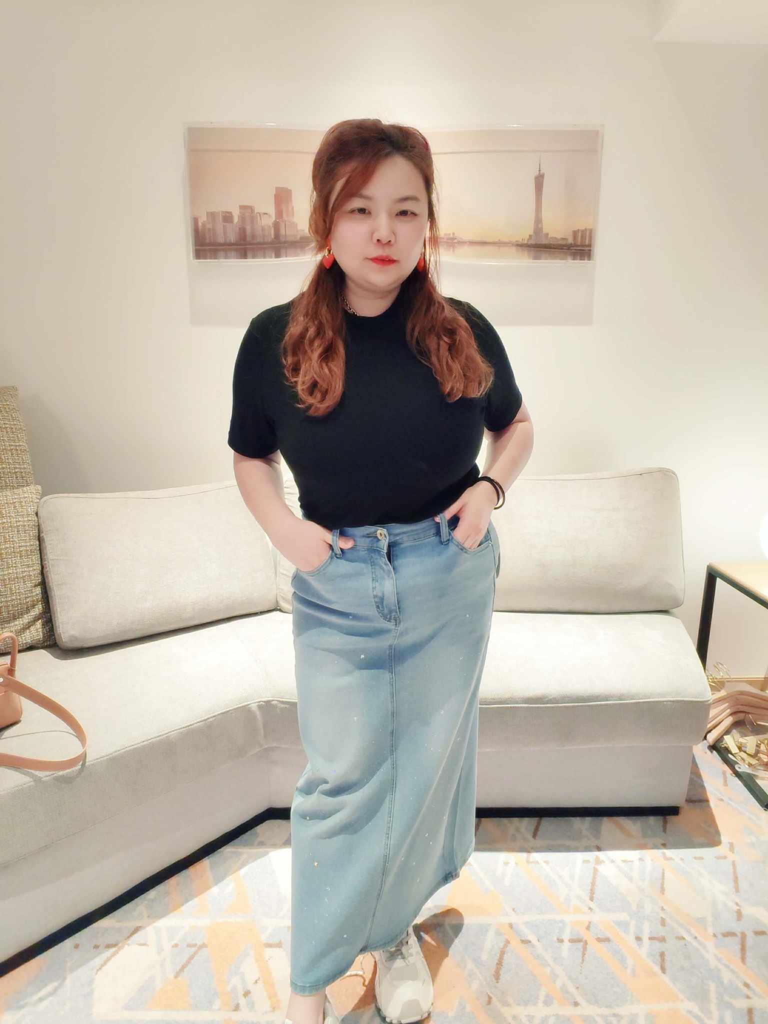 YCI08 C1096 3D闪钻天丝弹力牛仔长裤裙