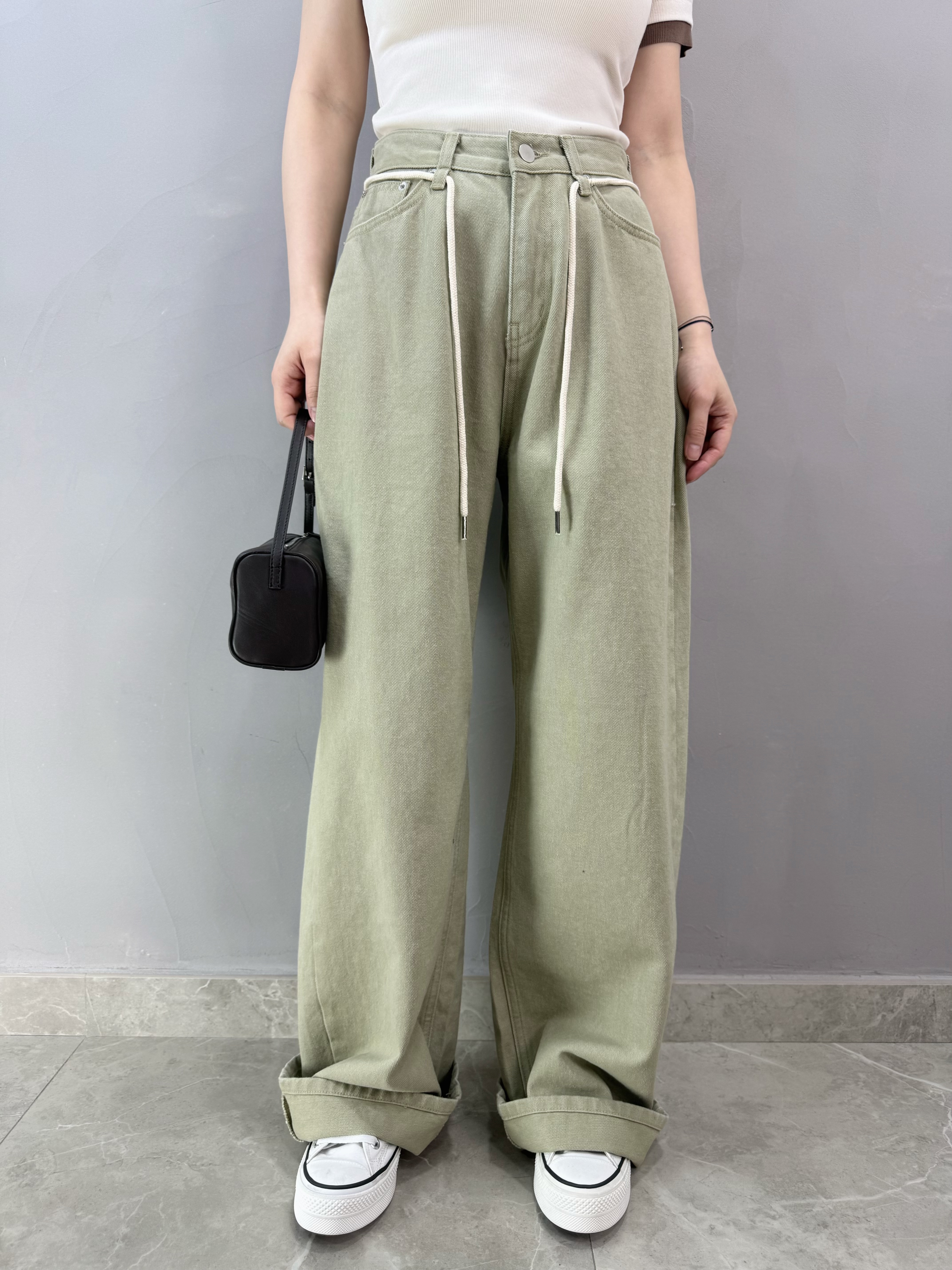 H77 洗水綠牛仔闊褲