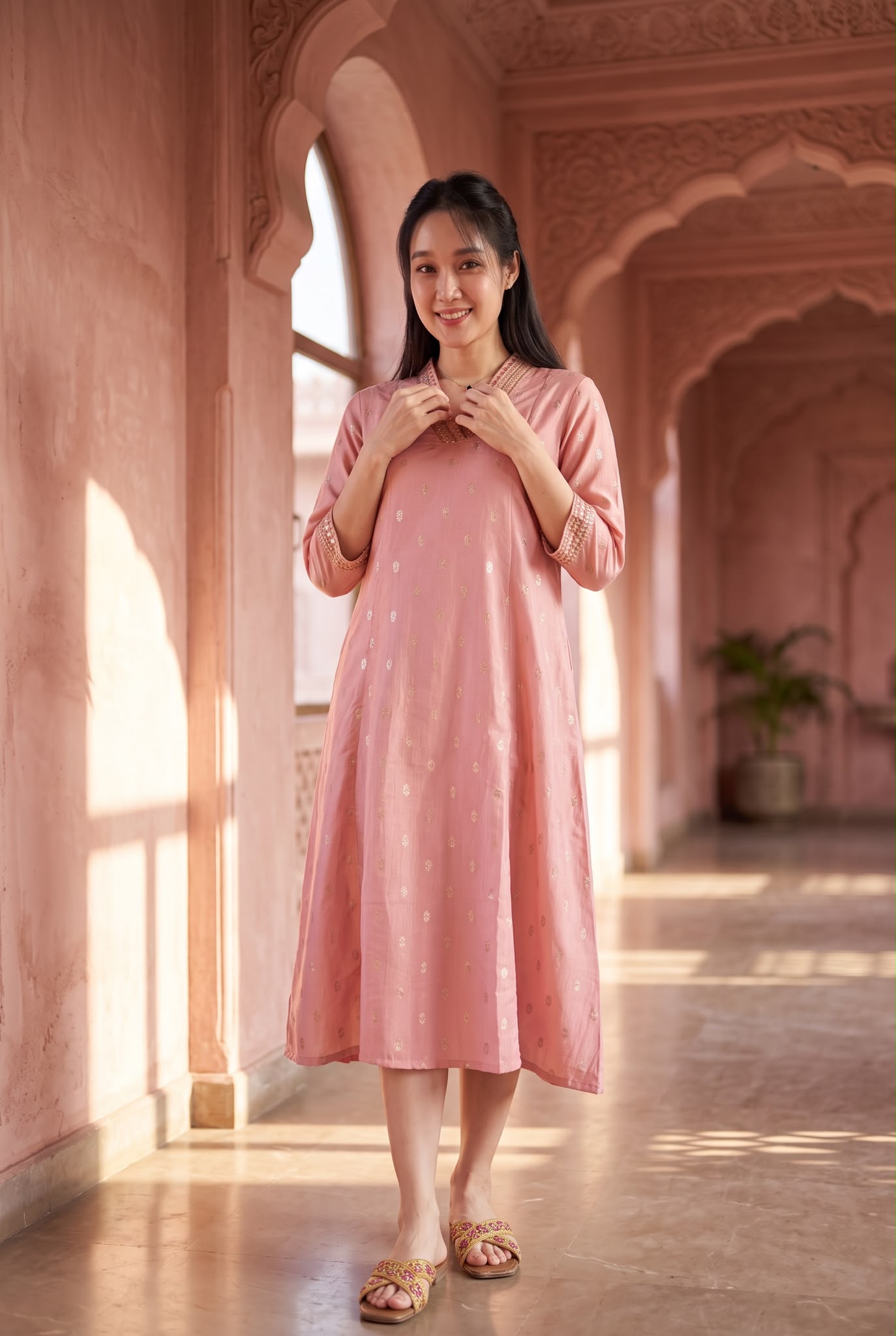 3166 Pink V-neck Emb. OP