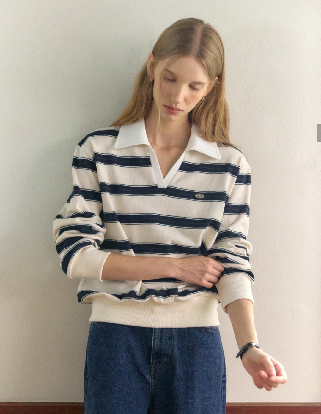 Ourhope Stripe Collar Sweatshirt 