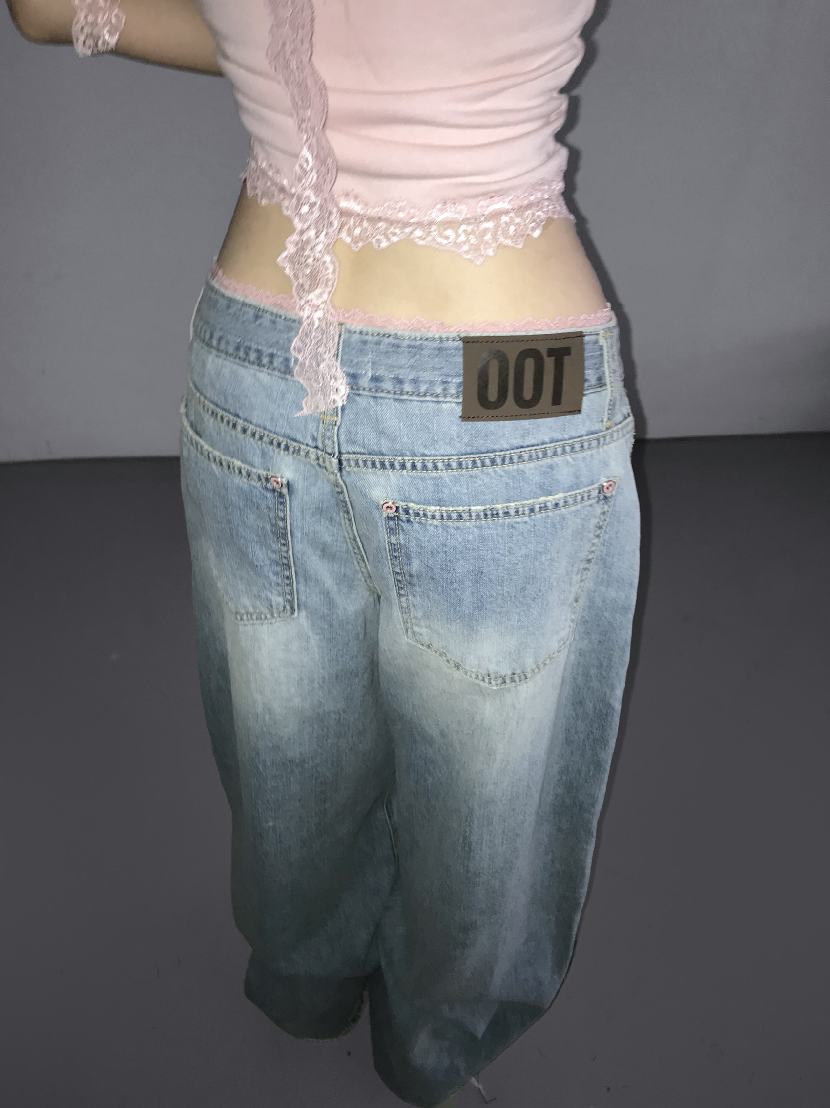 Lace Trim Layered Wide Leg Denim