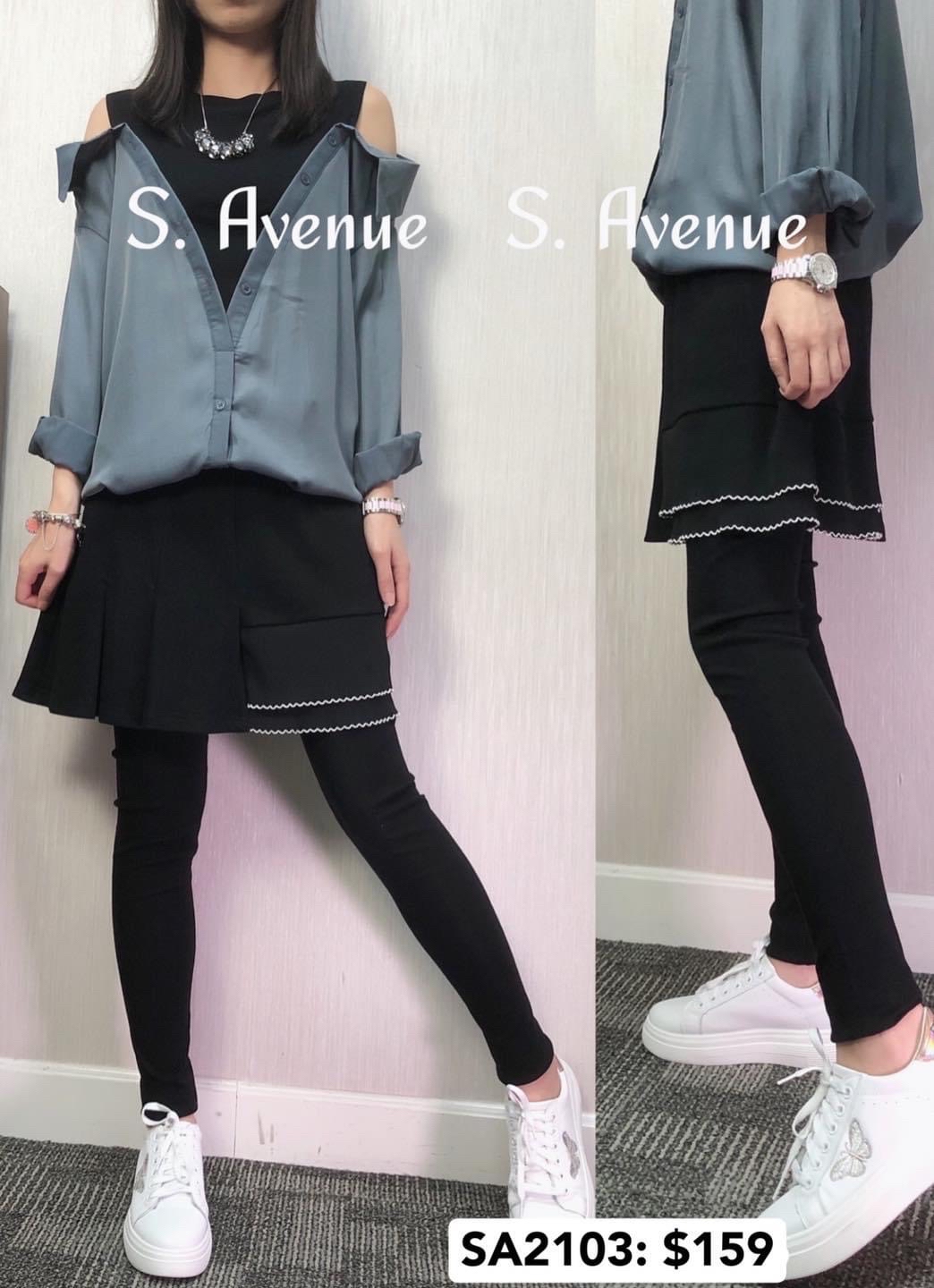 SA2103: 側白邊棉拼雪紡裙leg