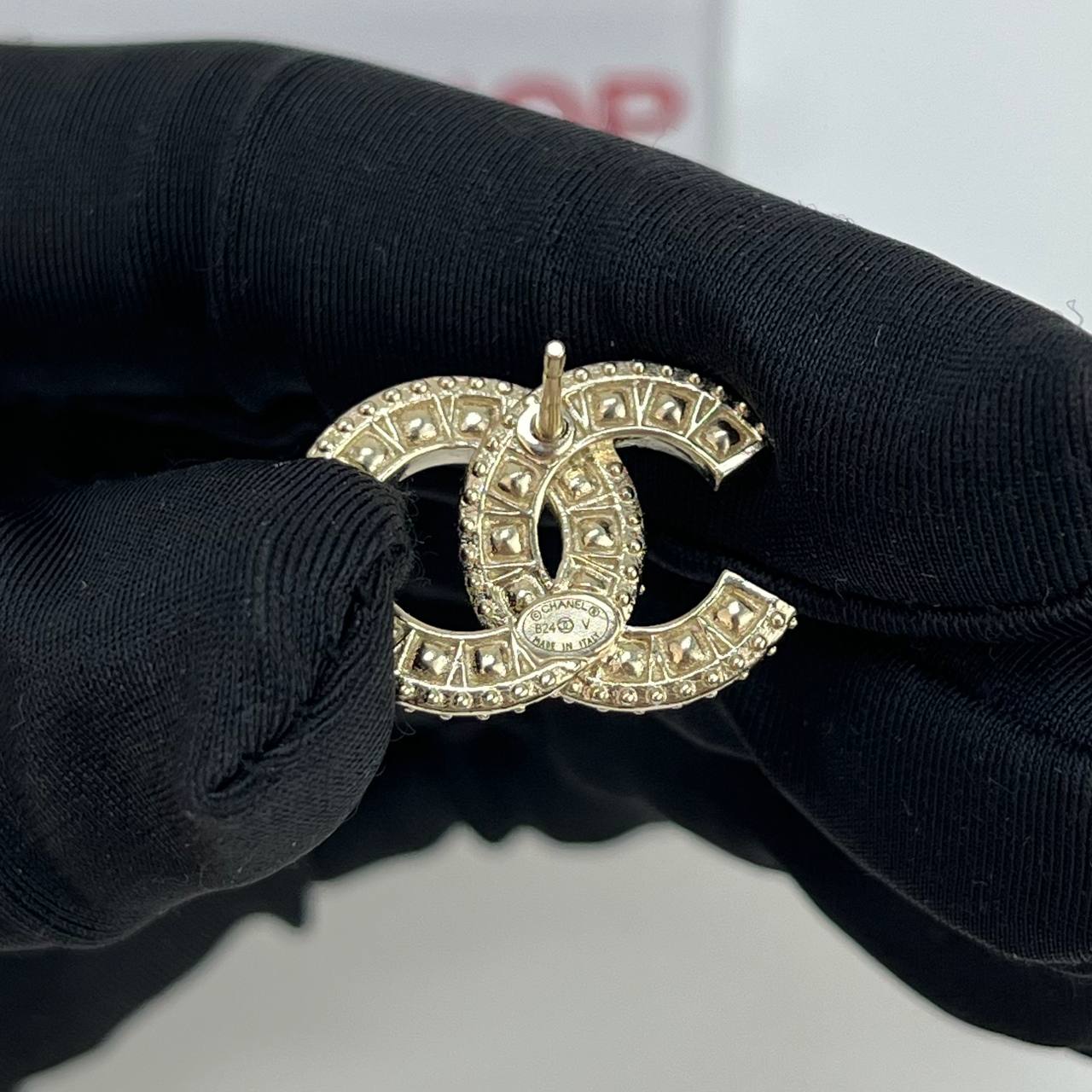 Chanel Champagne Gold CC Stud Crystals Earrings 