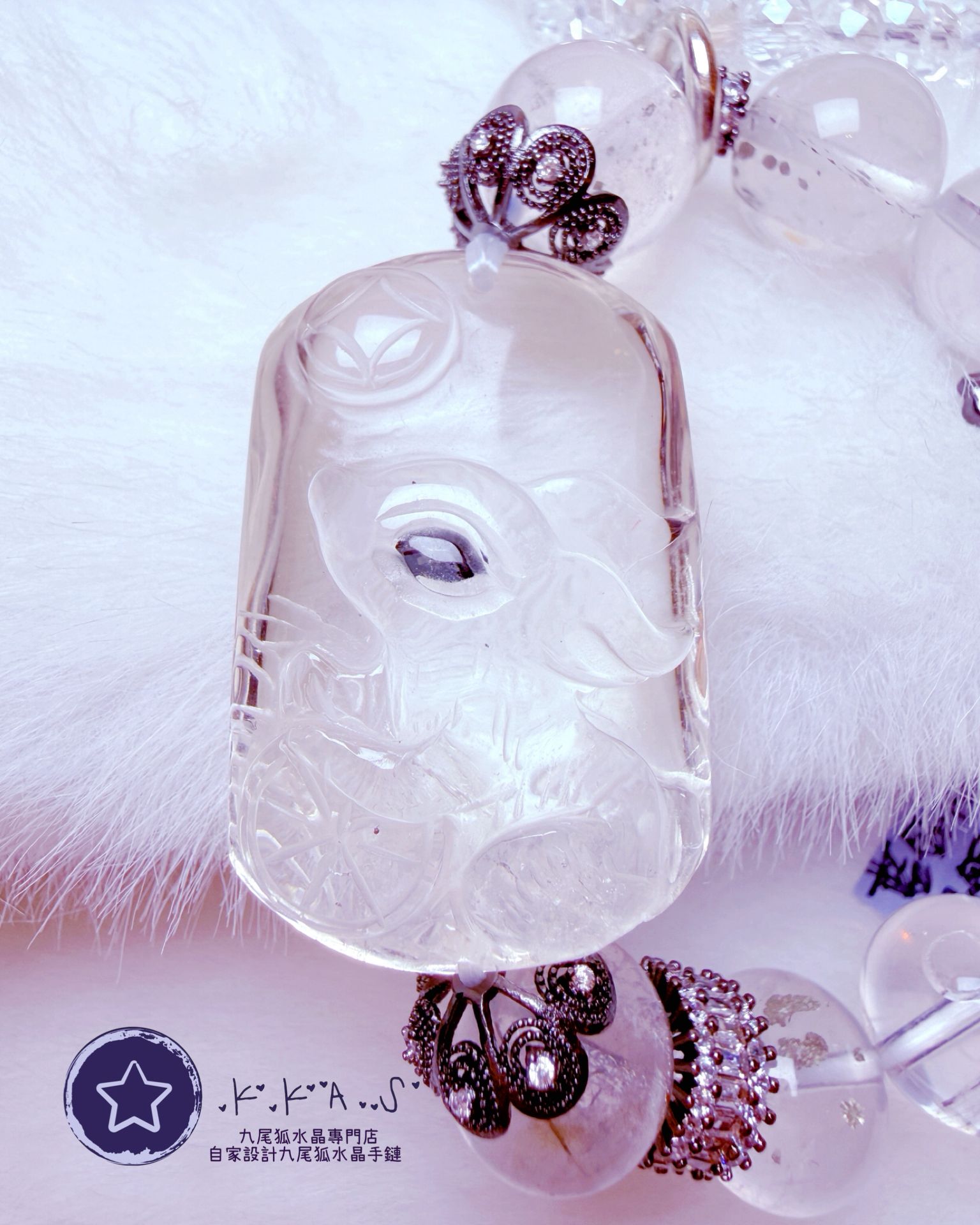 K000100 藍銅礦 側臉小狐 自家設計手鏈