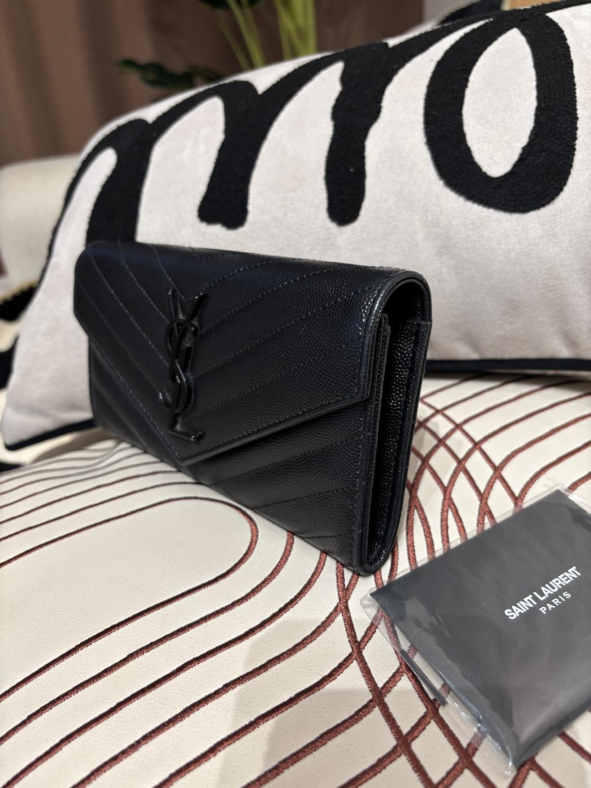 YSL SAINT LAURENT long wallet  Cassandra ysl so black 黑色粒紋小牛皮長銀包 100%Authentic, 98%new ✅certificate ✅box 