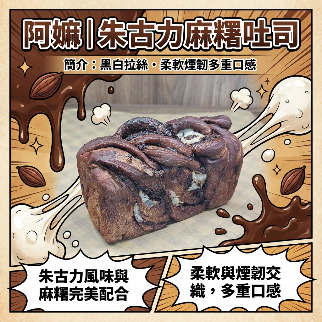 阿嫲｜朱古力麻糬吐司｜黑白拉絲・柔軟煙韌多重口感