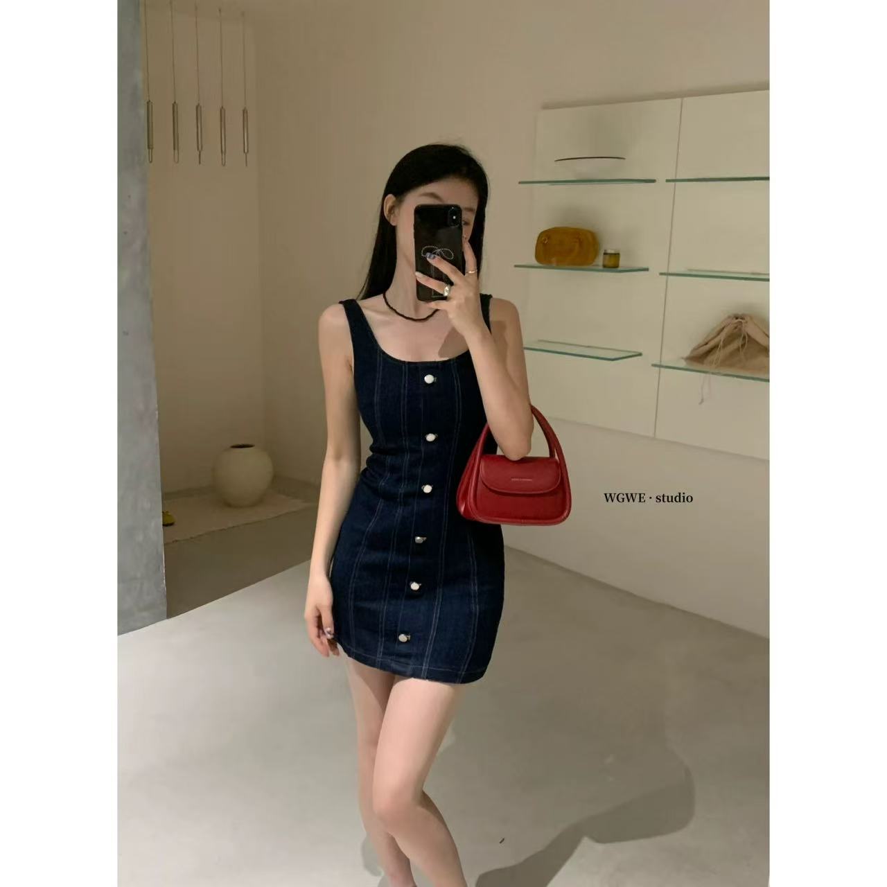 DR363复古蓝色牛仔裙