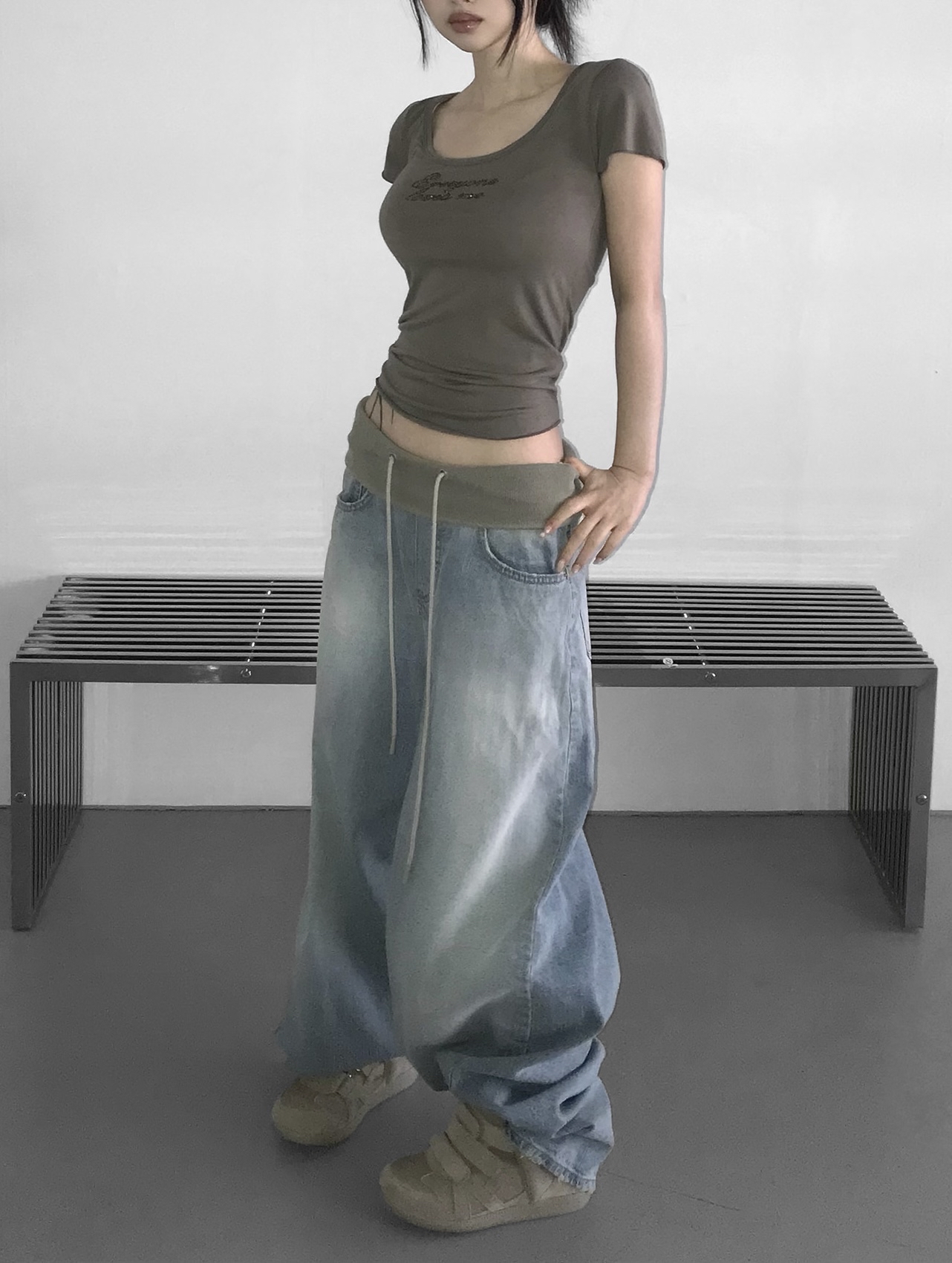 Rhinestone Lace-up Fitted Tee