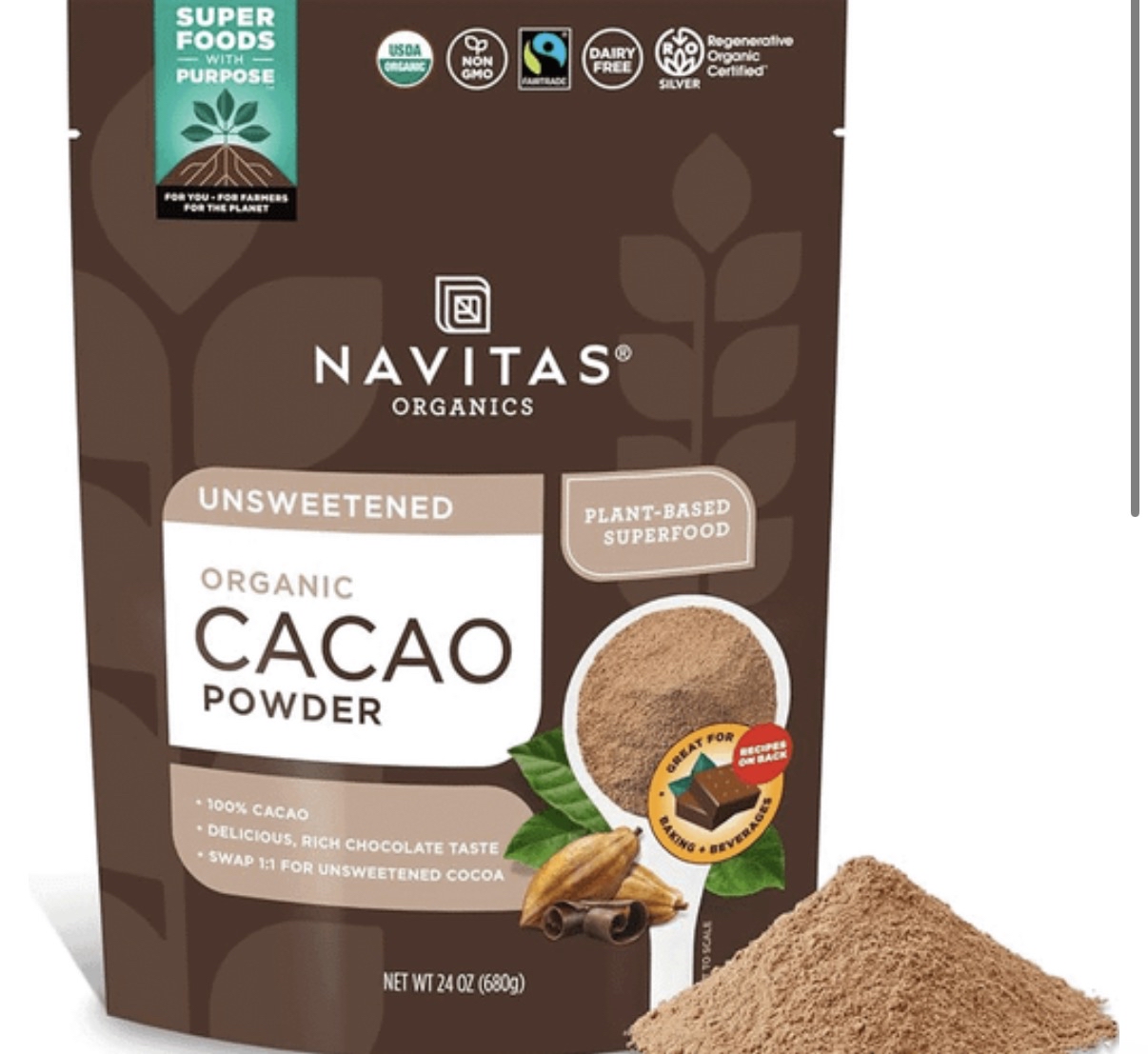 加拿大直送 NAVITAS ORGANICSNavitas美國有機無加糖純可可粉680g大容量 非基改純素生酮沖飲烘焙可可粉 高多酚補鐵鎂 生酮低碳適用 