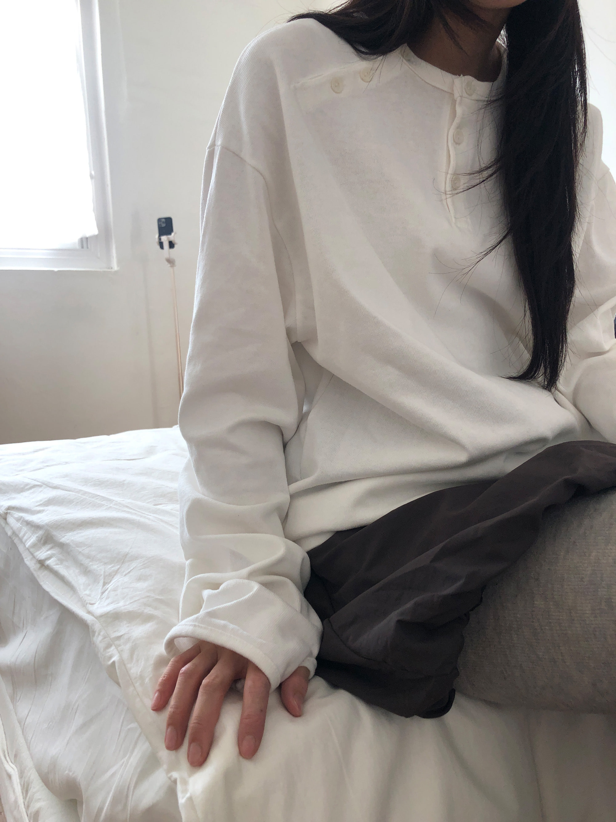 Asymmetric Button Long Sleeve