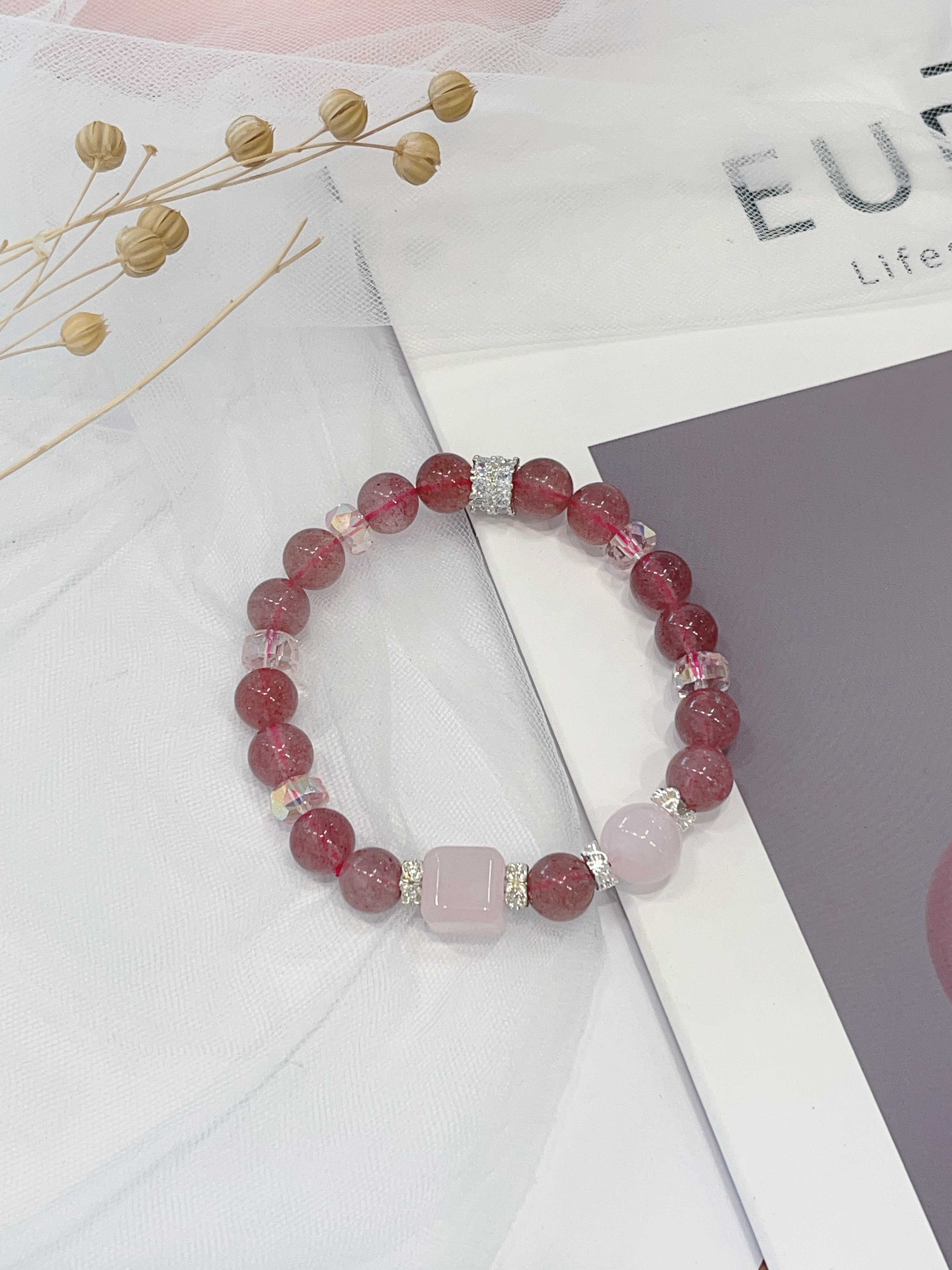🍓 草莓晶 × 粉水晶设计款手串 Strawberry Quartz & Rose Quartz｜8.5mm