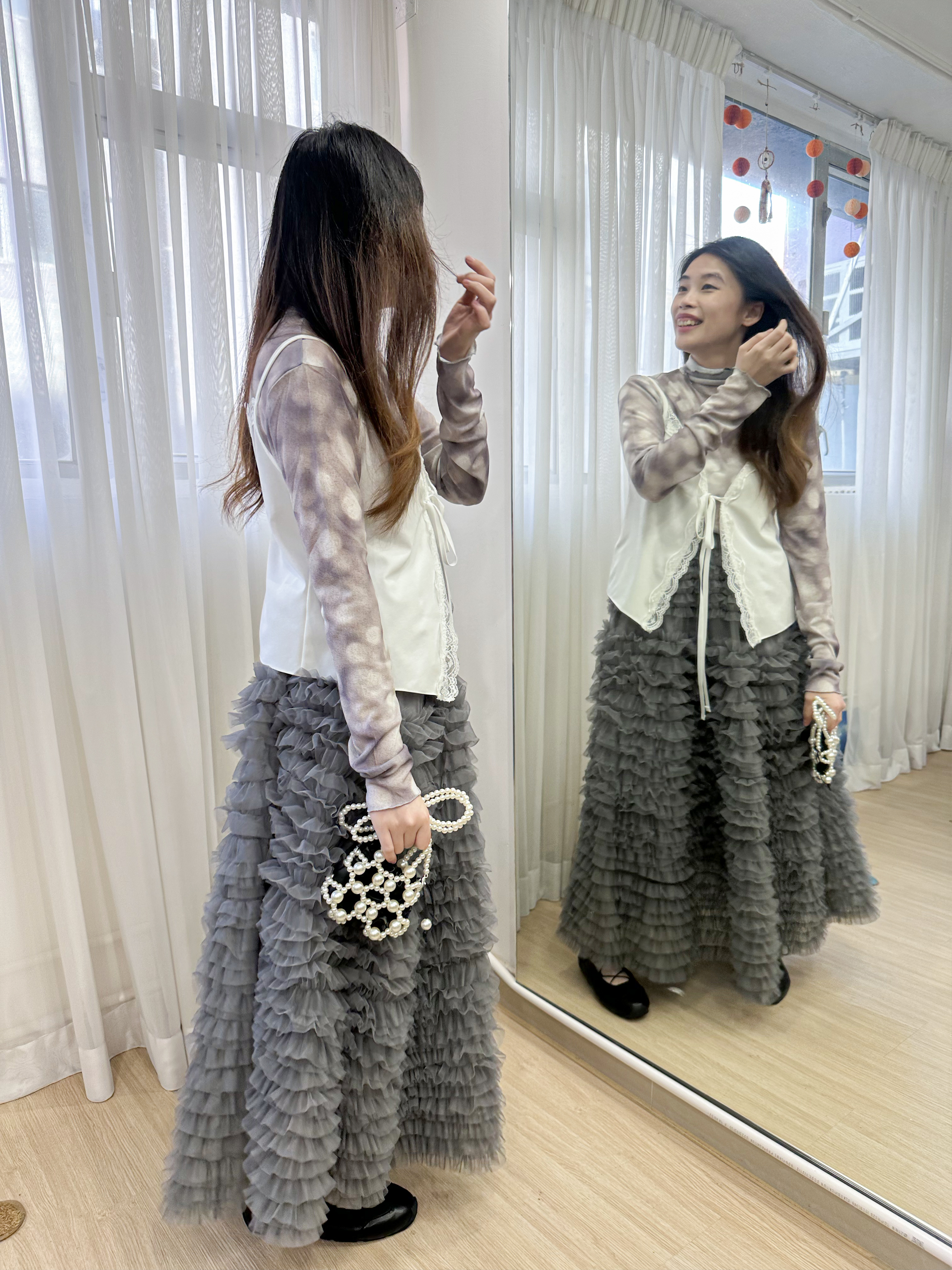 高檔藝術風～印花高領上衣 PP0003 - 淺灰色 Light Grey