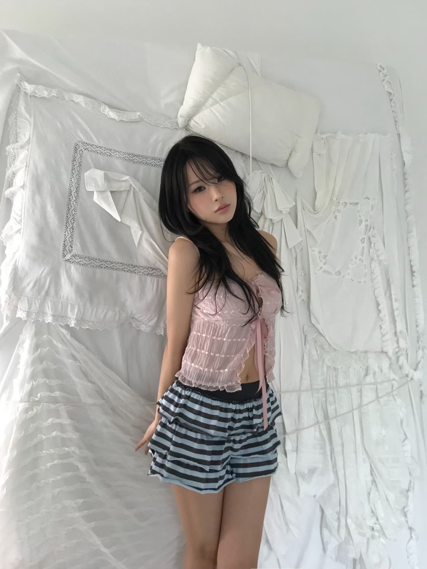 三色薄紗層次上衣