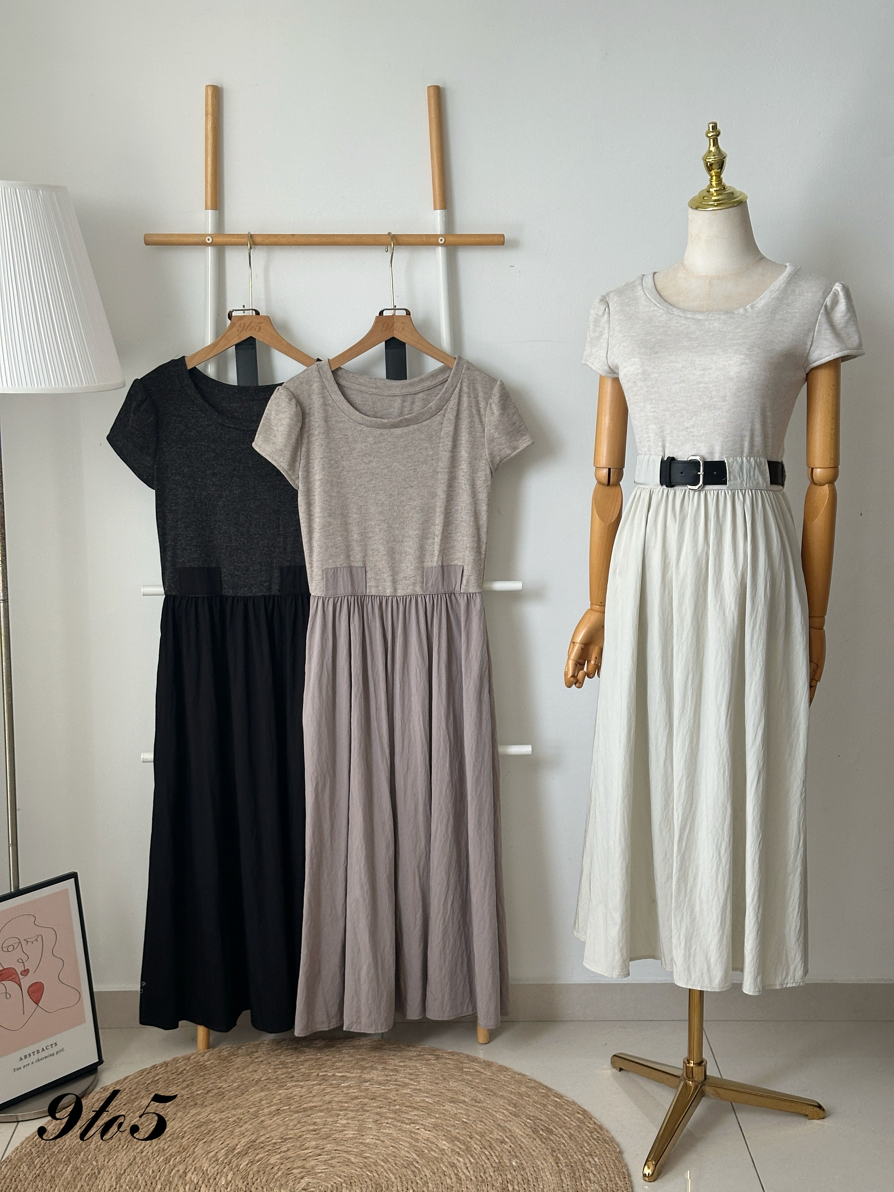 D2355 Belted Contrast Dress - 3 Colors 