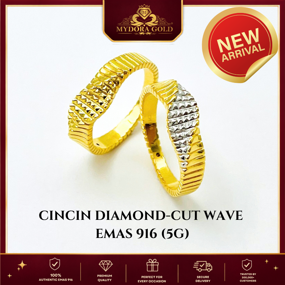 MYDORA Cincin Diamond-Cut Wave (5G) l EMAS 916/22K