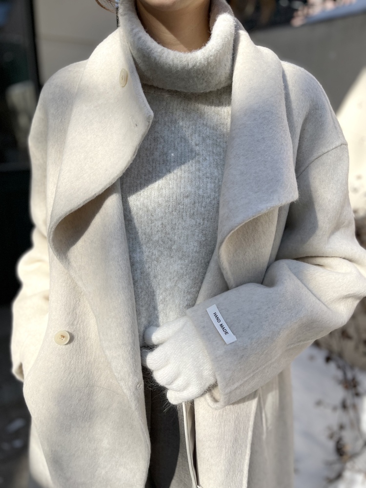 [70% Wool] Parisian Belted Wool Coat (Oat)