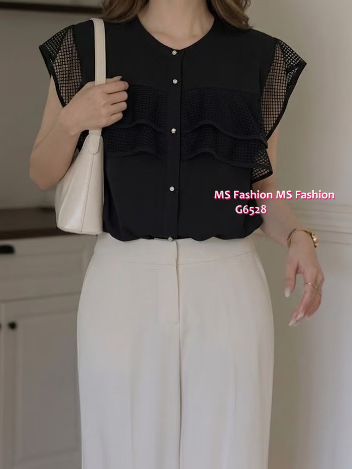 G6528 靚料格紋ruffle top