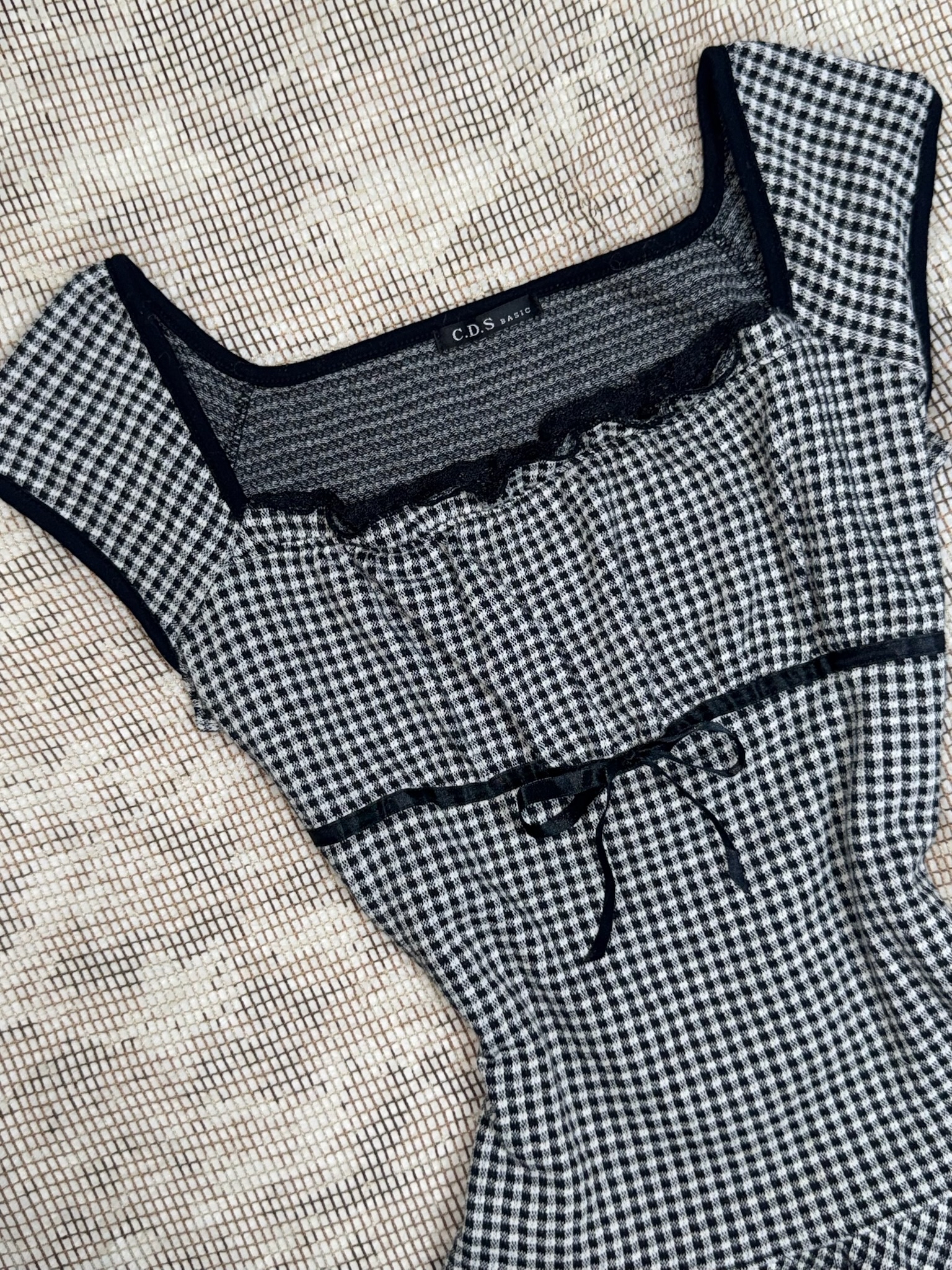 Monochrome Gingham Lace Layered 2top