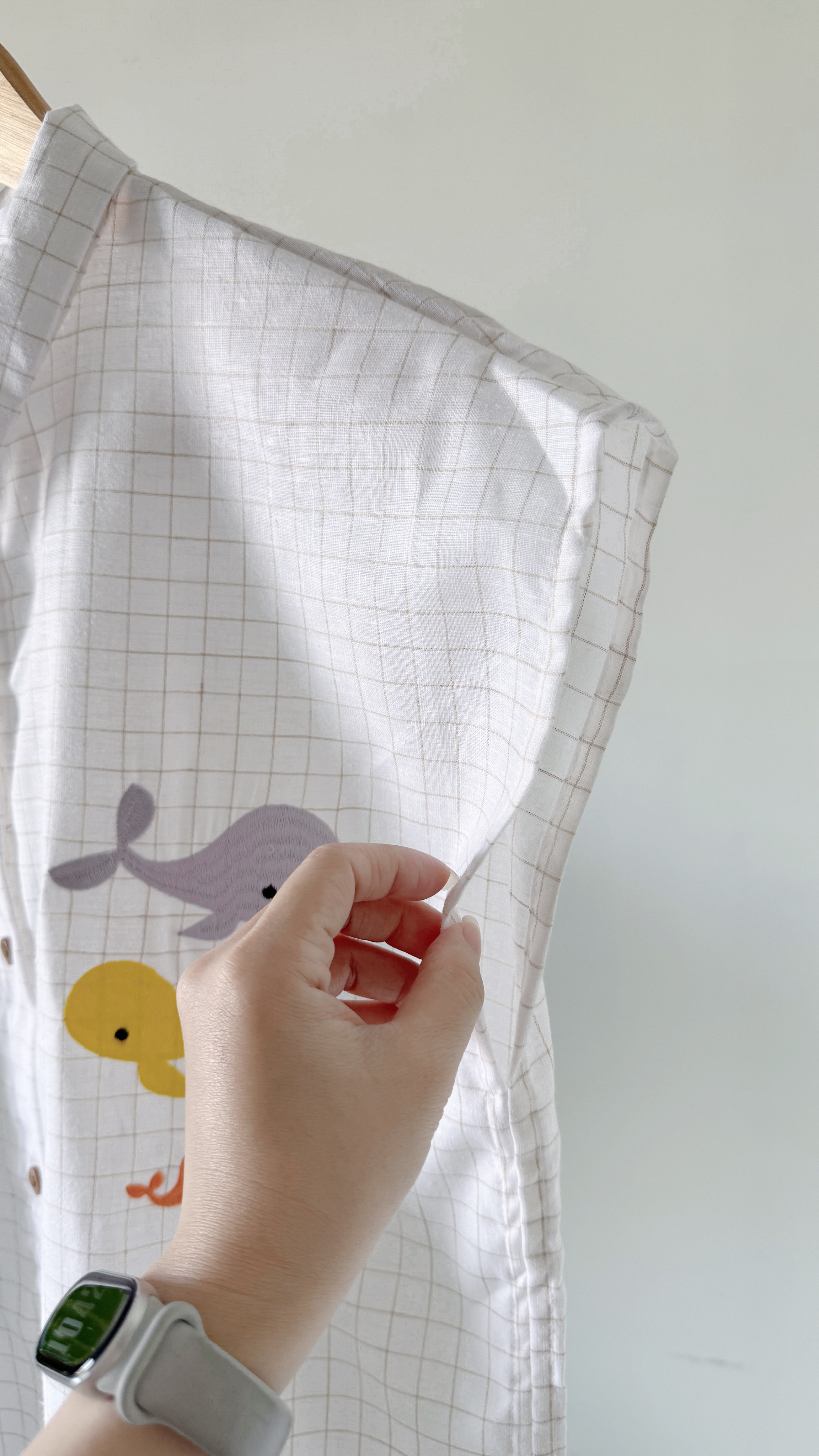 日系直肩鲸鱼刺绣衬衫