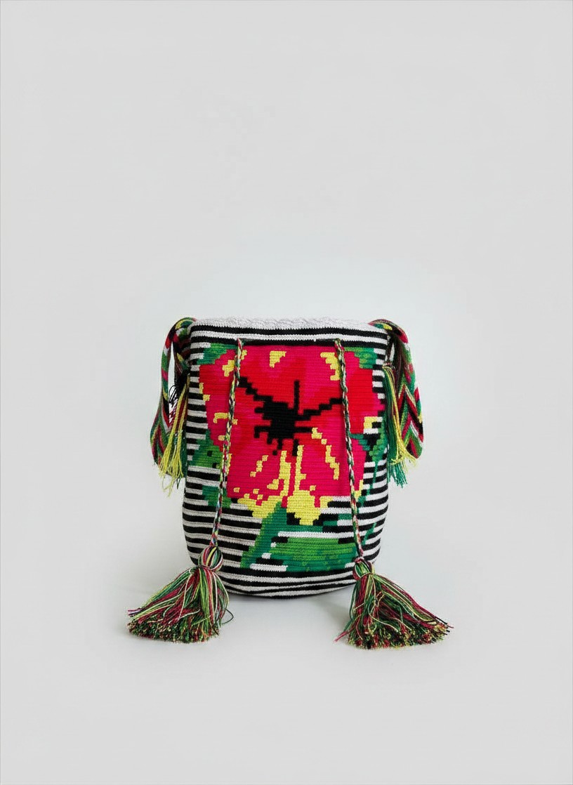 【背得起嘅藝術品】哥倫比亞正宗 Wayuu Mochila 手工民族編織袋  [預計 : 6月中至尾發貨] (PO-WY-BLKRED-F04)