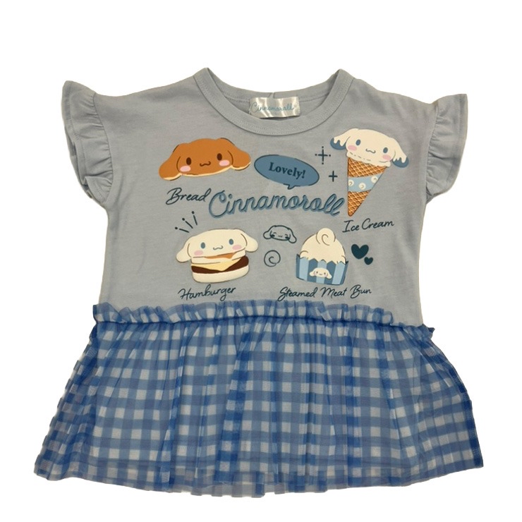 🇯🇵限量預訂 日本直送🇯🇵Sanrio 玉桂狗食物印花格紋薄紗荷葉邊短袖上衣