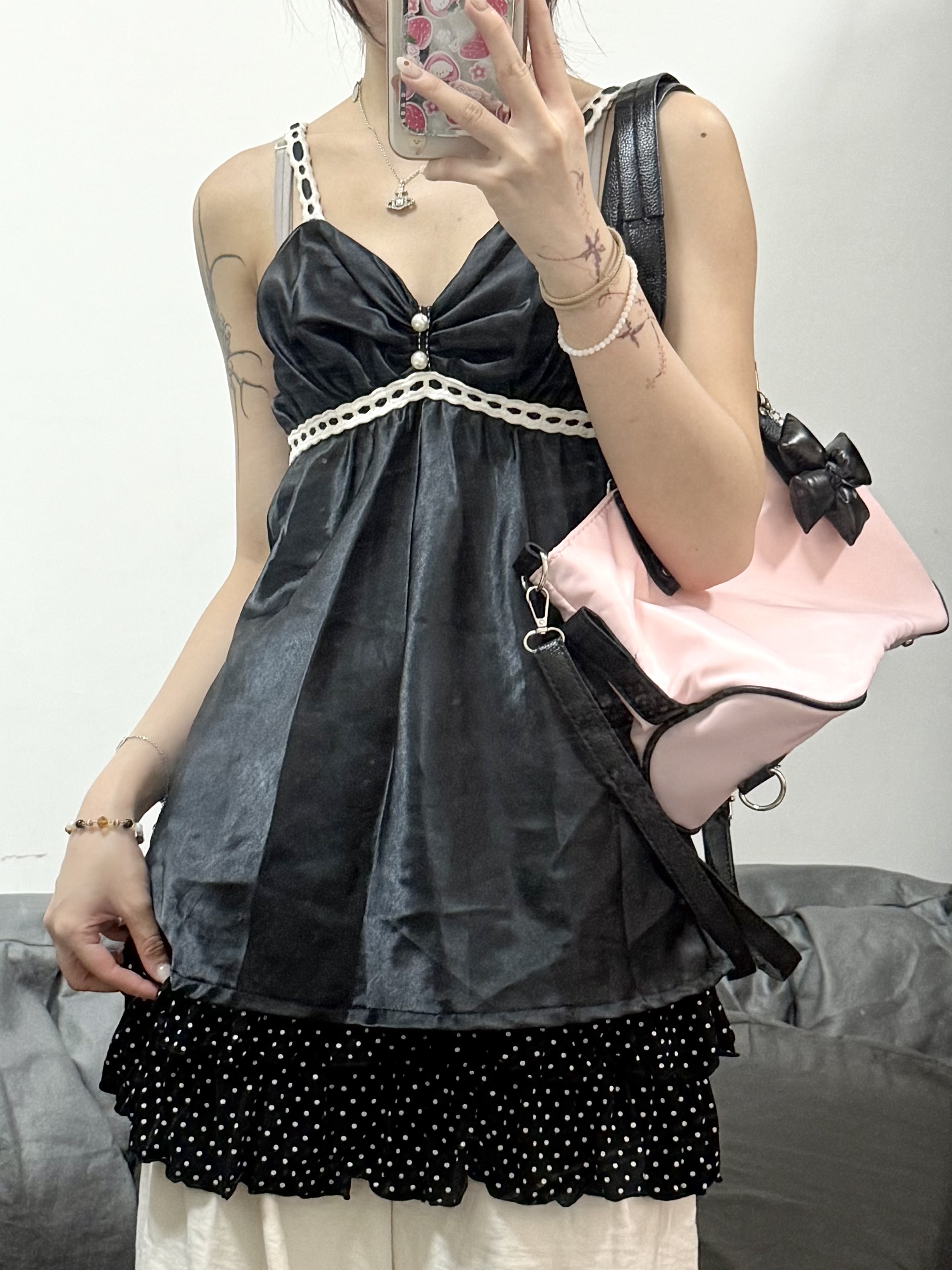 [On Sale] Black Satin Chemise