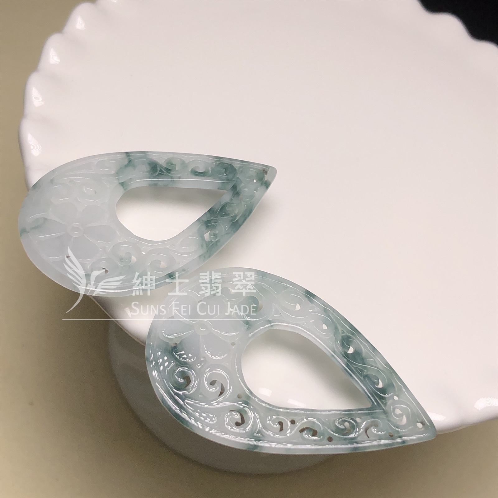 飄藍花翡翠耳環 YM00285