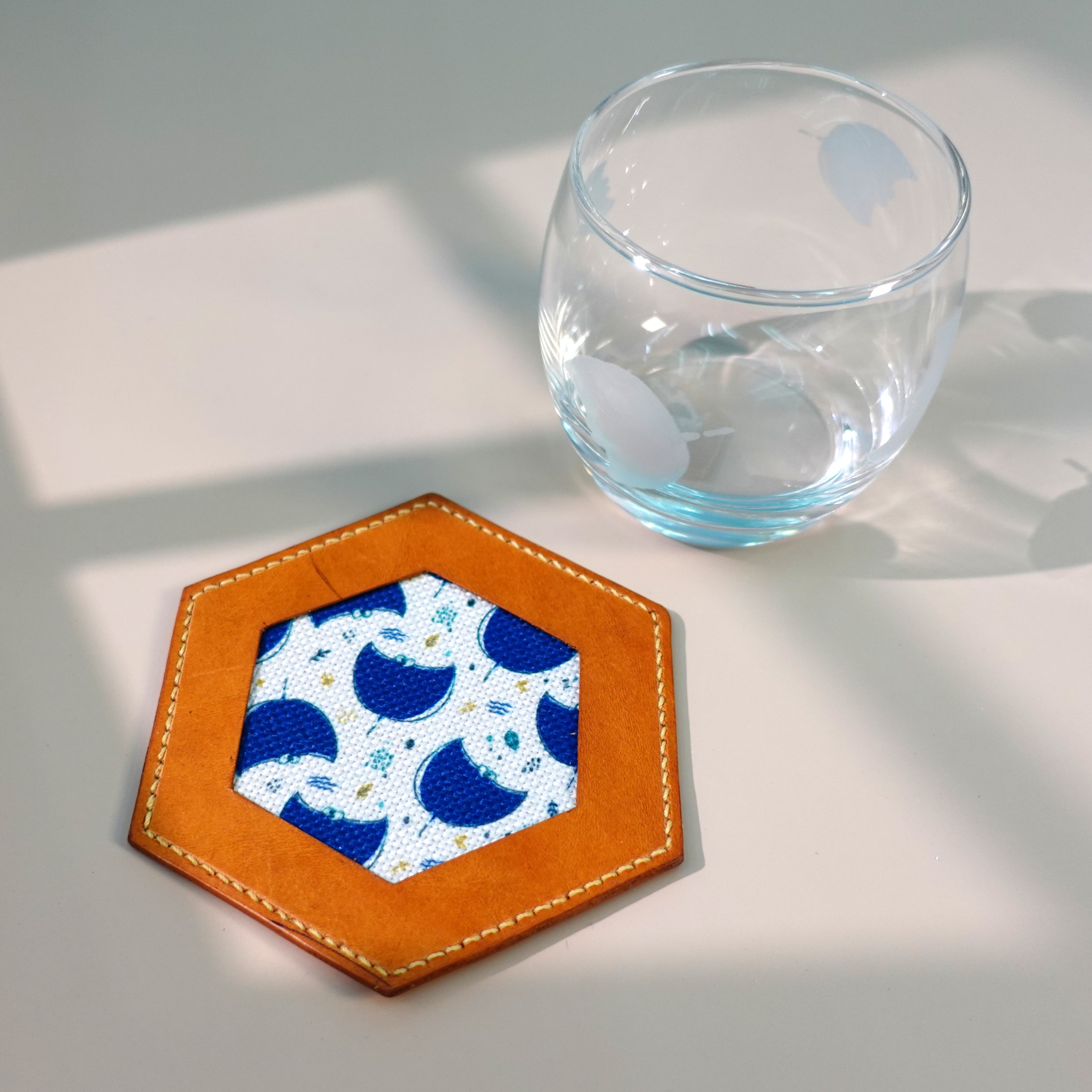 【魔鬼魚系列】魔鬼魚拼花布藝皮杯墊 ((MC-MR11)