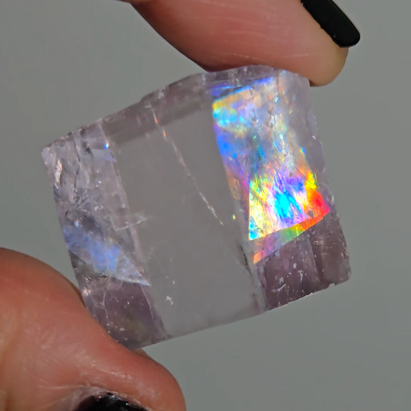 Purple calcite cube with intense rainbows - PC6