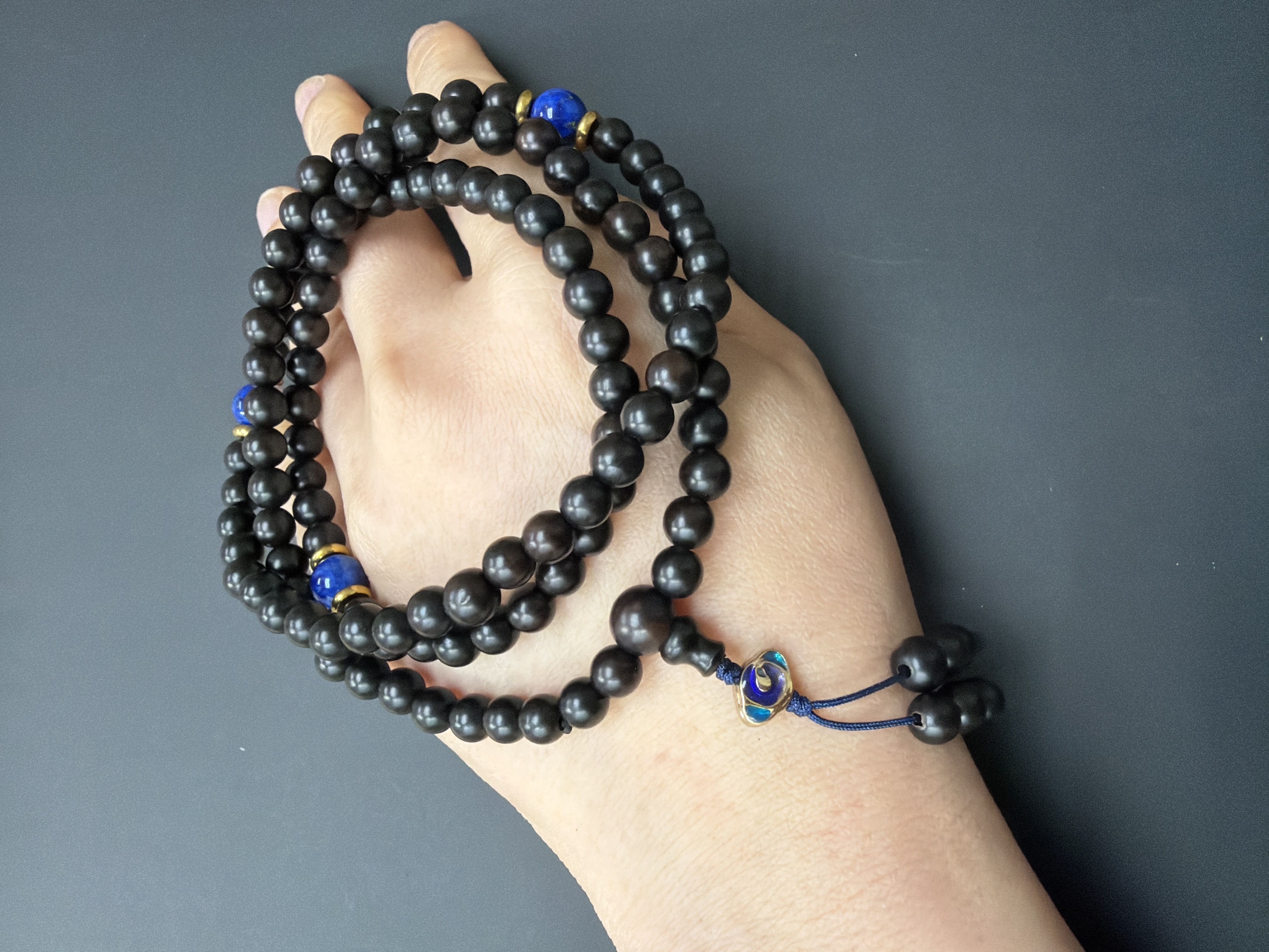 6mm 108粒黑檀念珠 配：青金石、景泰藍