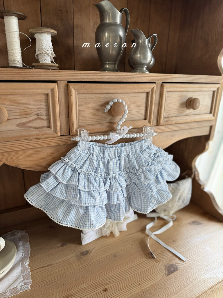 ☀️預訂 韓國直送☀️🇰🇷Marron兩色蕾絲花邊格紋層疊短裙