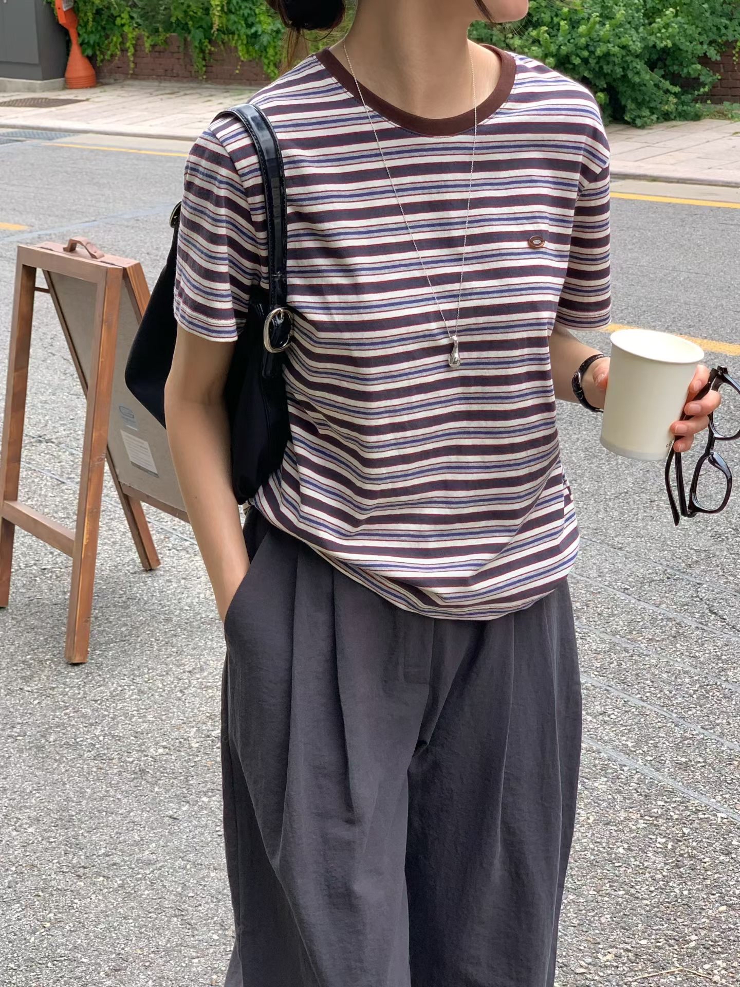 撞色領挺身間Tee