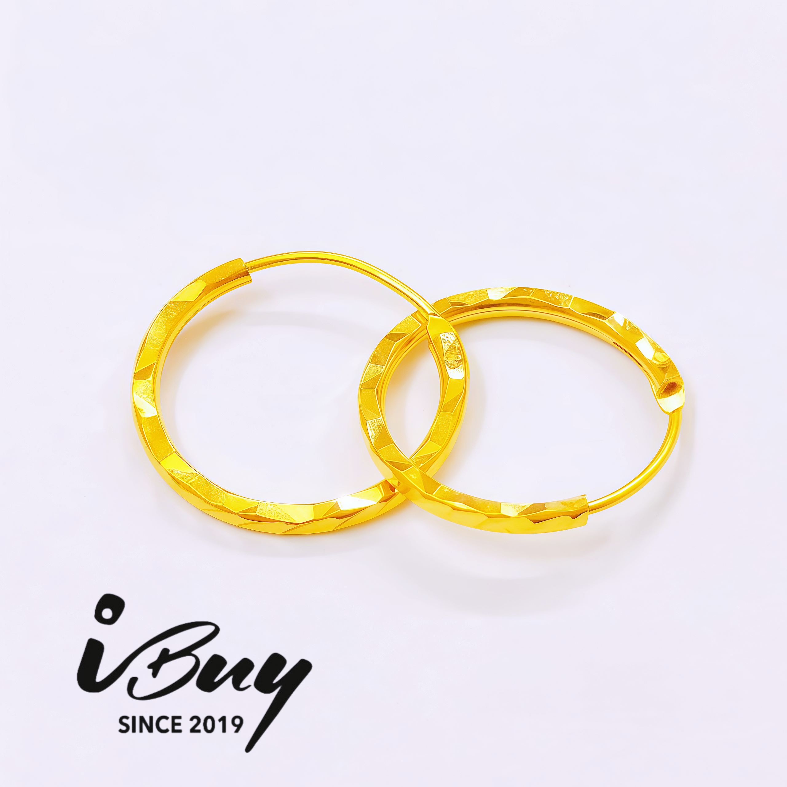 916 GOLD DIAMOND CUT EARRING 916 金 菱格车花耳圈