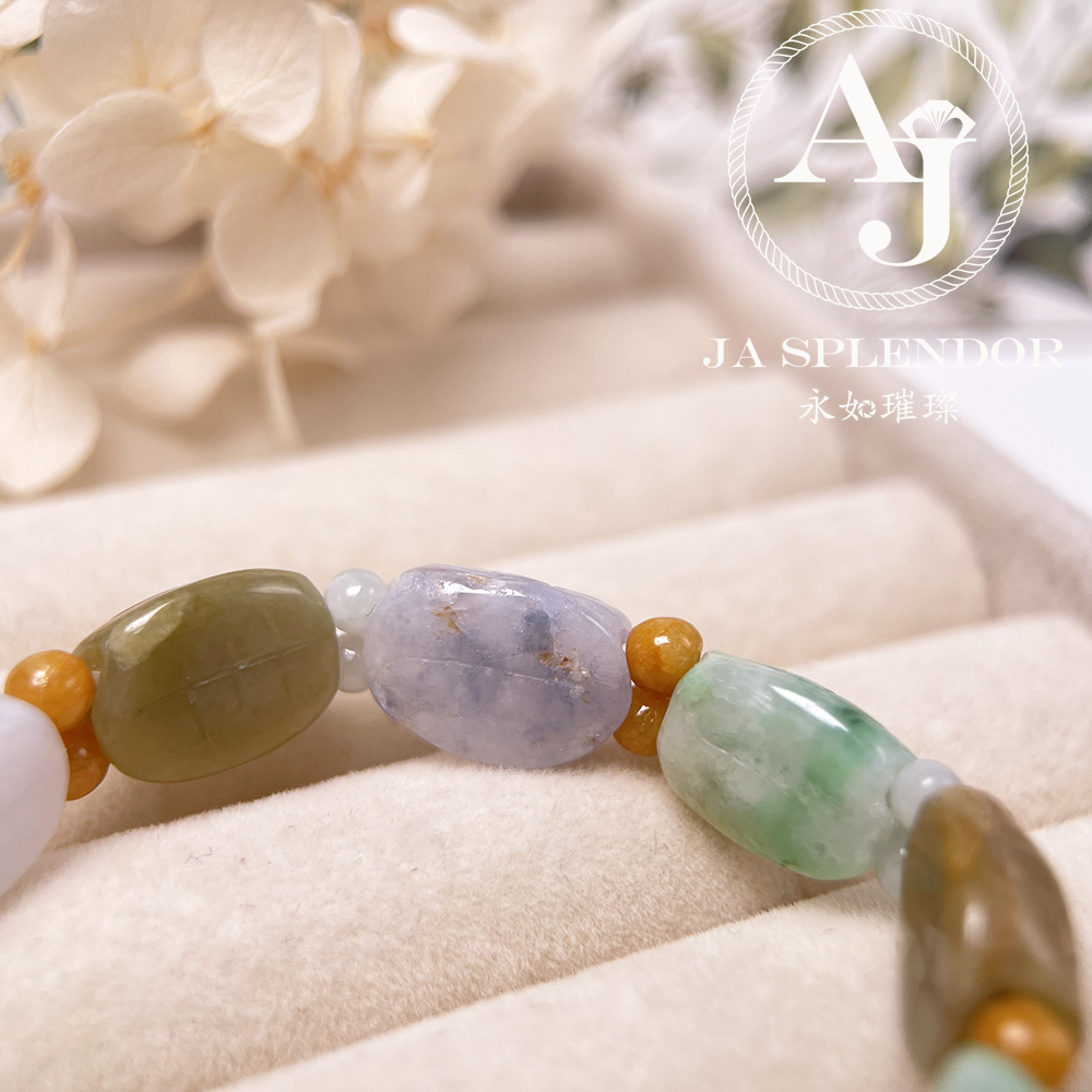 OF-06-I 天然翡翠A玉 - 冰潤三彩長壽吉祥龜貝手串(特價處理不設退換)
