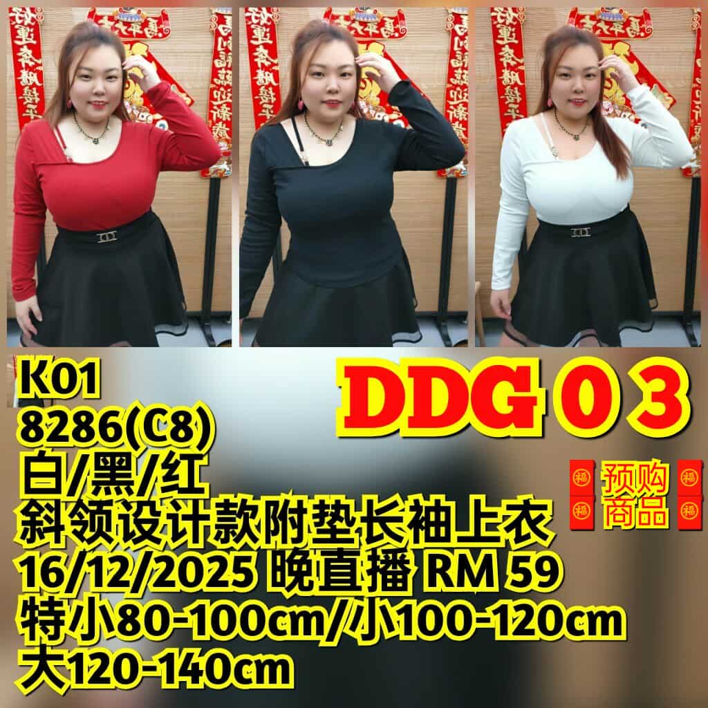 DDG03 8286(C8) 斜领设计款附垫长袖上衣