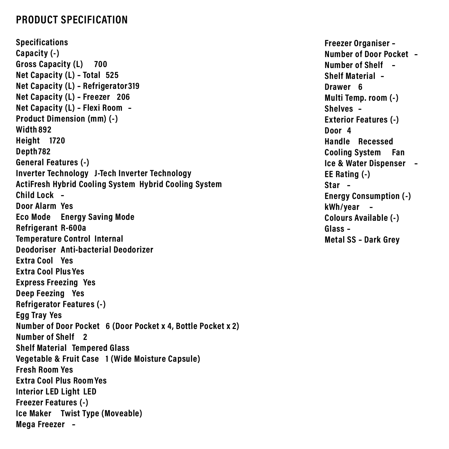 Sharp 700L Avance Stainless Steel 4-Door Refrigerator (SJF821VMSS)