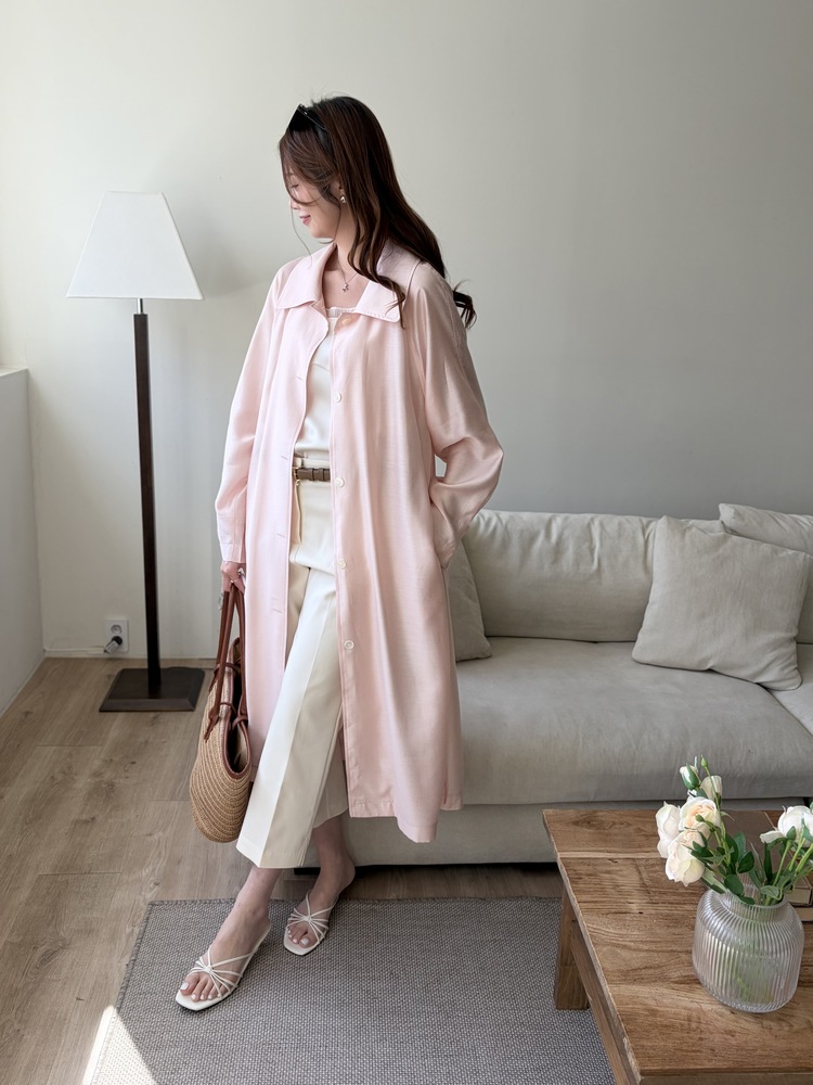 Silky Belted Trench Coat (Pink)