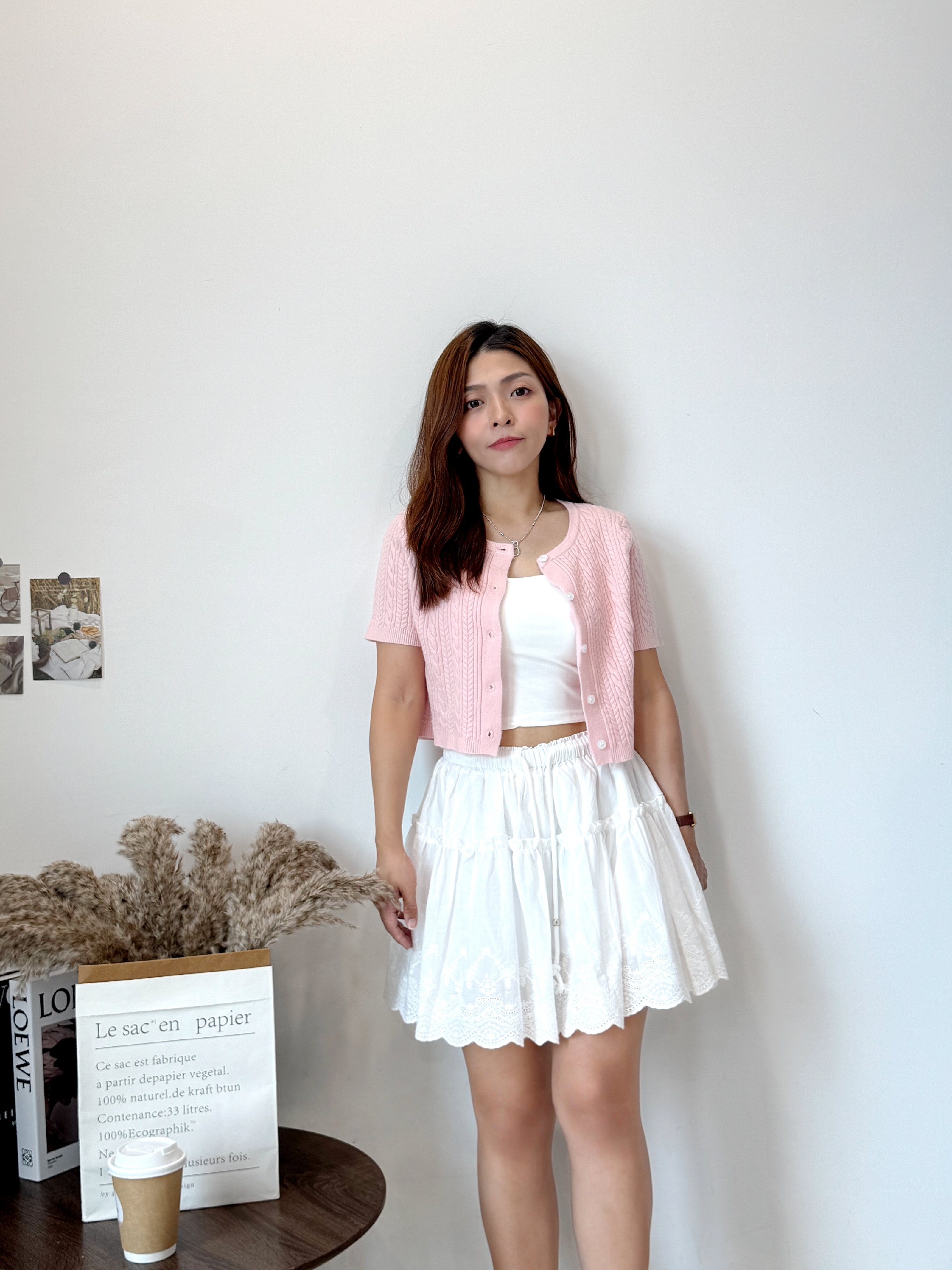 Luna Blossom Embroidery Mini Skirt “ 花漾白月光” 韩系镂空花边刺绣抽绳短裙 ( 1 Colour )