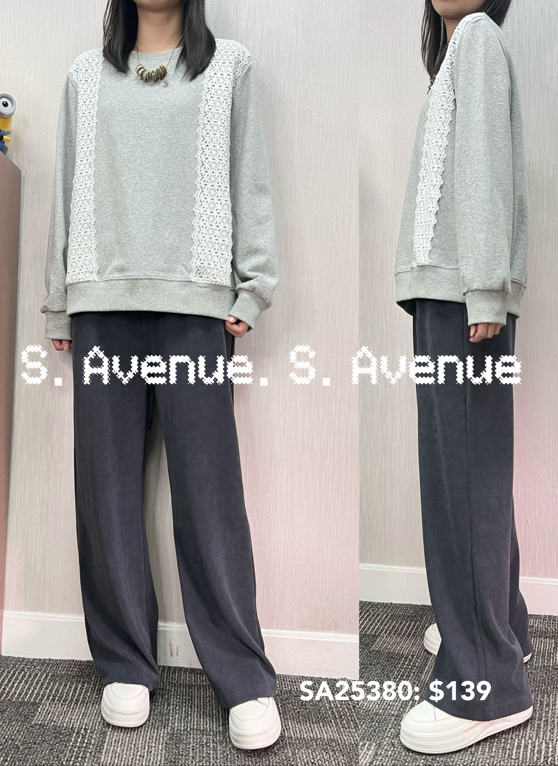 SA25380: 長袖側兩邊lace衞衣