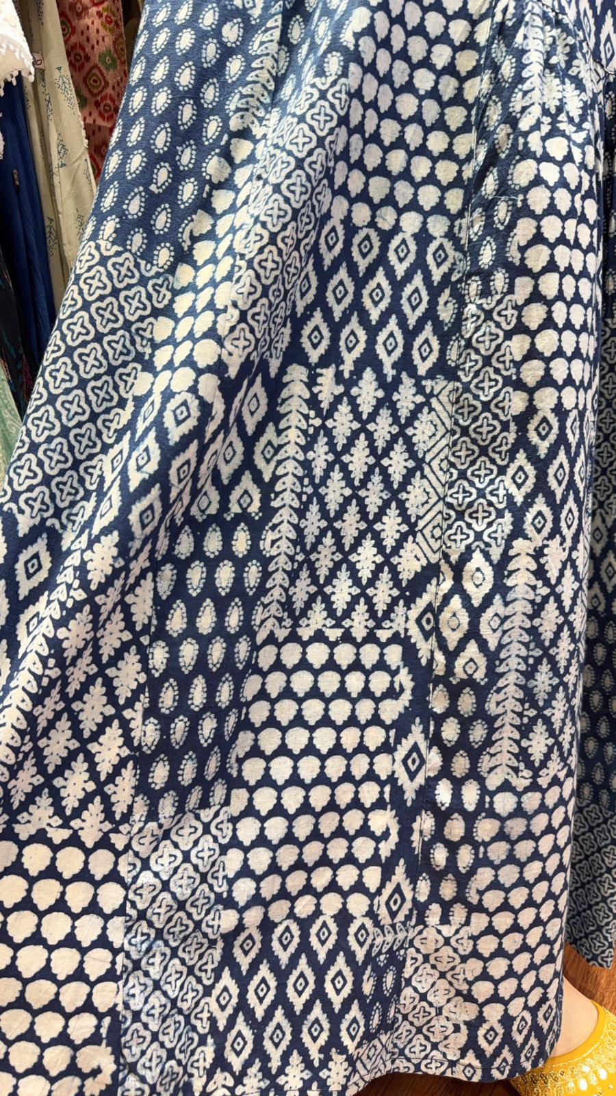 2953 Blue Block Print Patch Work Skirt