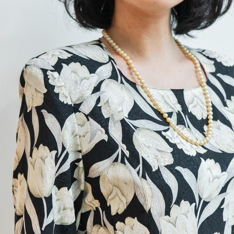 Vintage Japanese Elegant Tulip Pattern Tailored Half Wrap Dress (MT1840-40)
