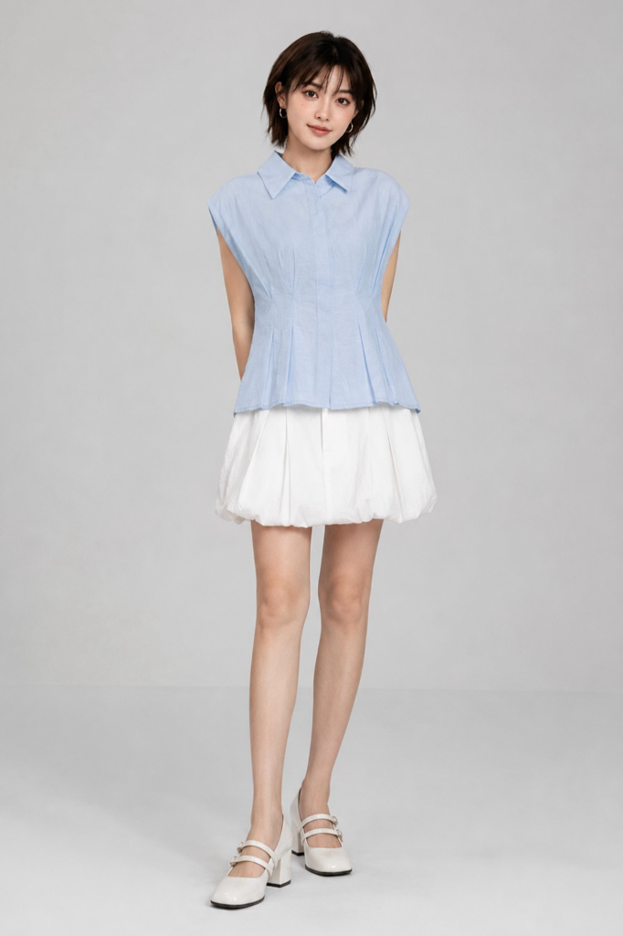 E8253BB Serena Pleated Peplum Blouse
