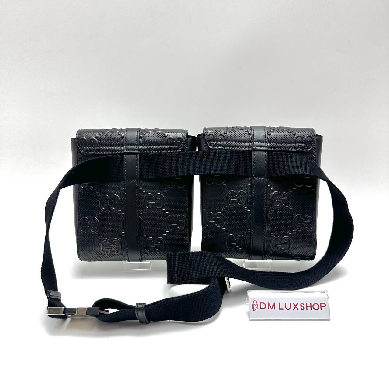Gucci Black Perforated Double Belt Bag