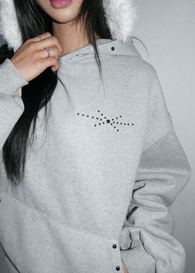 Studded Oversized Fleece Hoodie