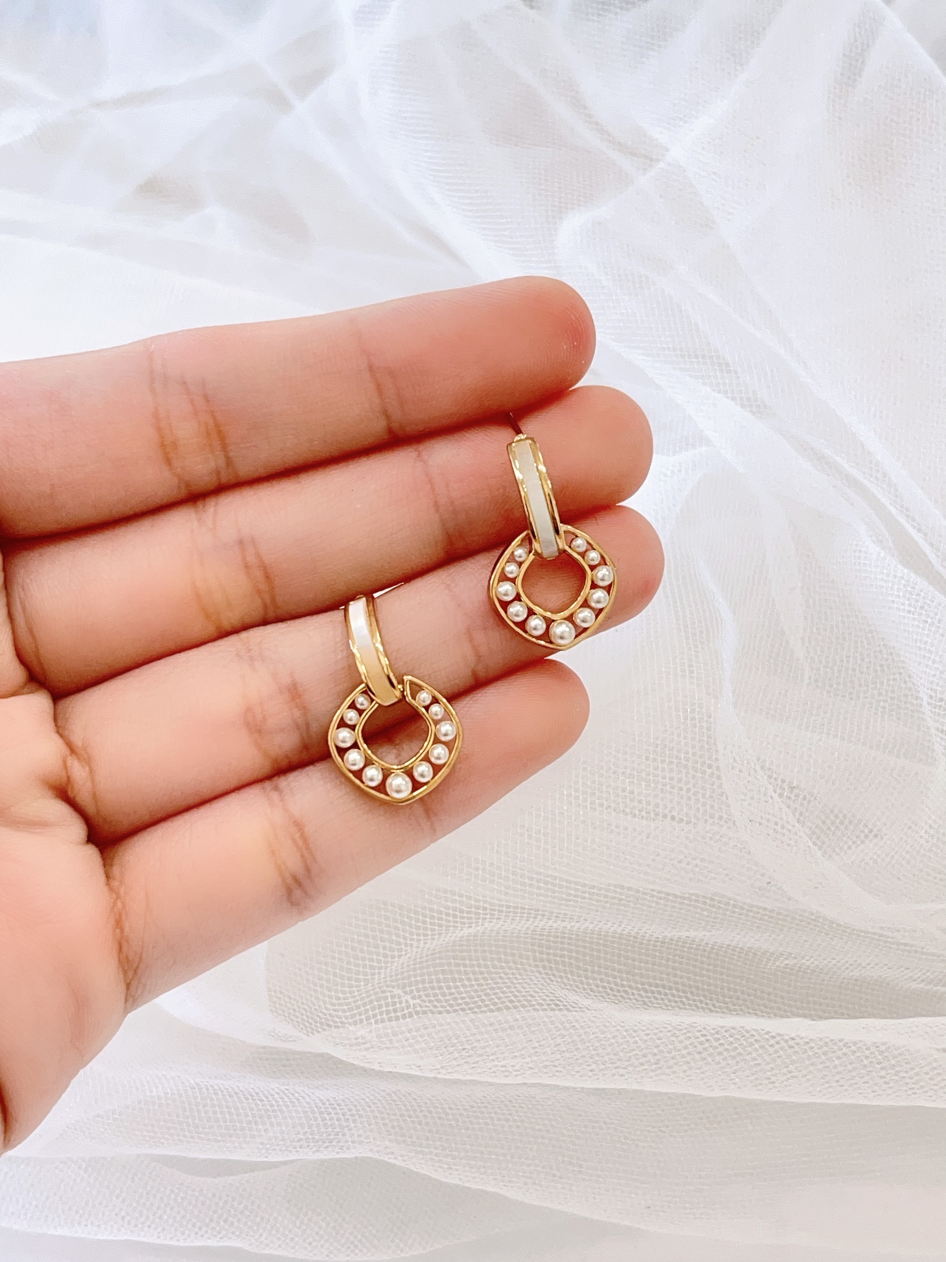 法式复古优雅珍珠圈圈耳环