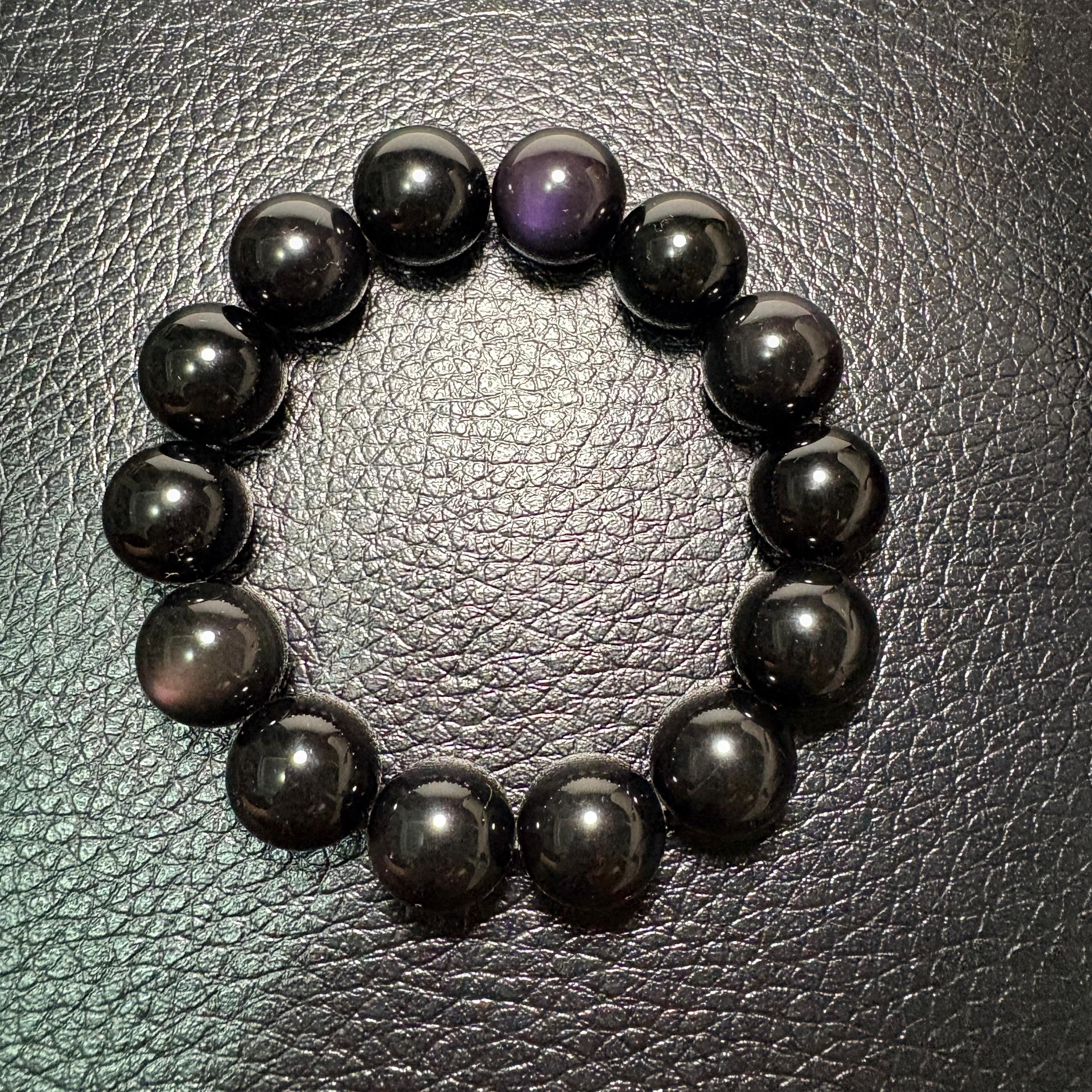 16mm彩虹黑曜石手串 No.4486