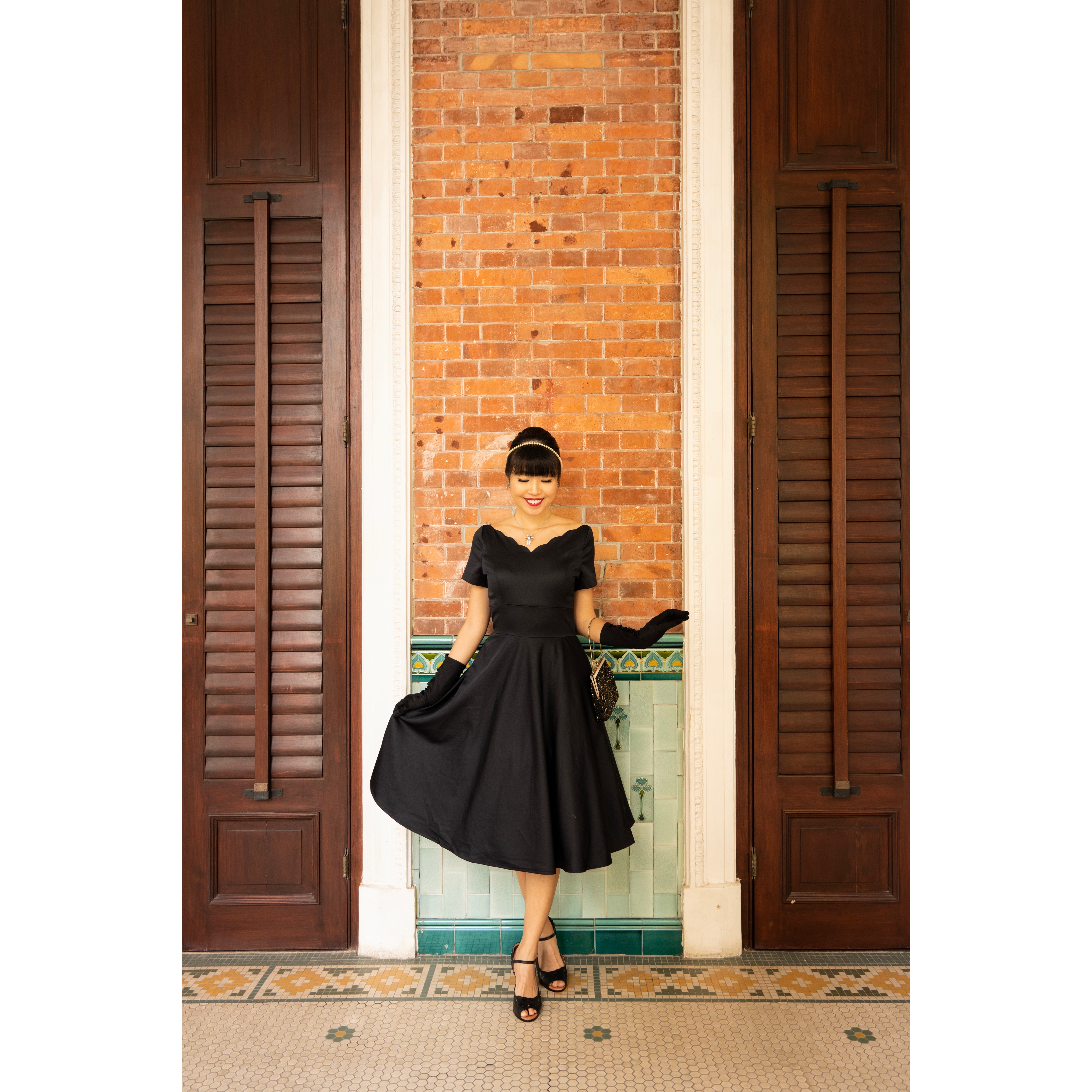 (Custom-Made) Heirloom Series Scallop Edge Swing Cocktail Dress - Black (FM170)