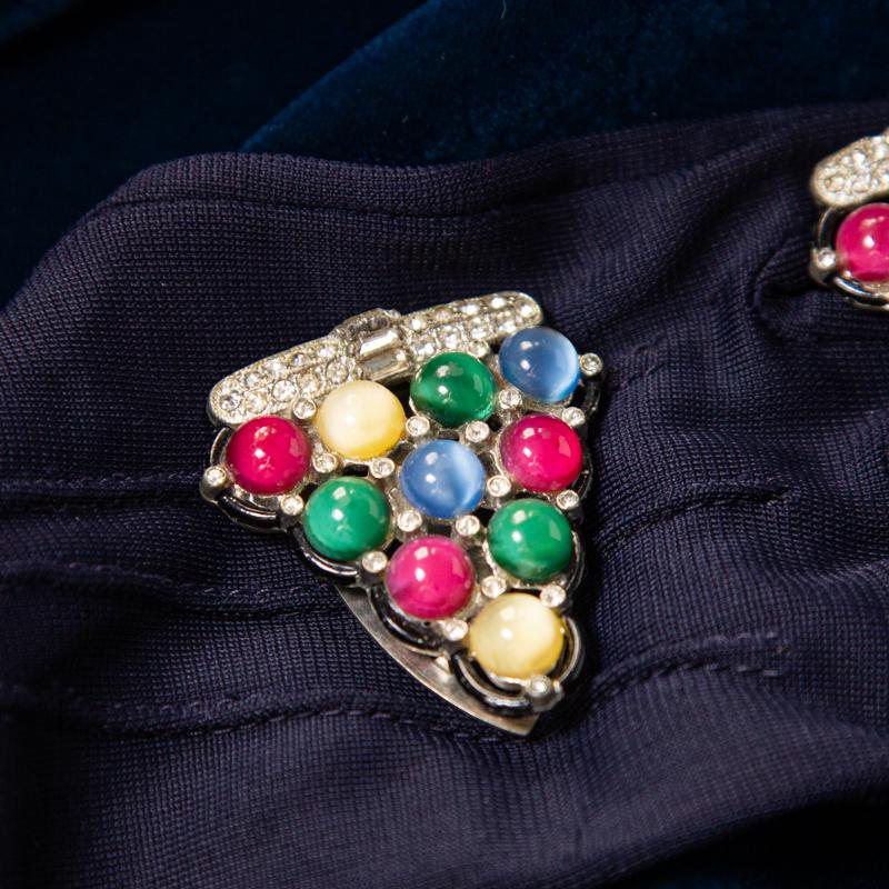 Antique C.a. 1930s Art Deco Colourful Glass Cabochon Enamel Edge Dress Clip (MN261)